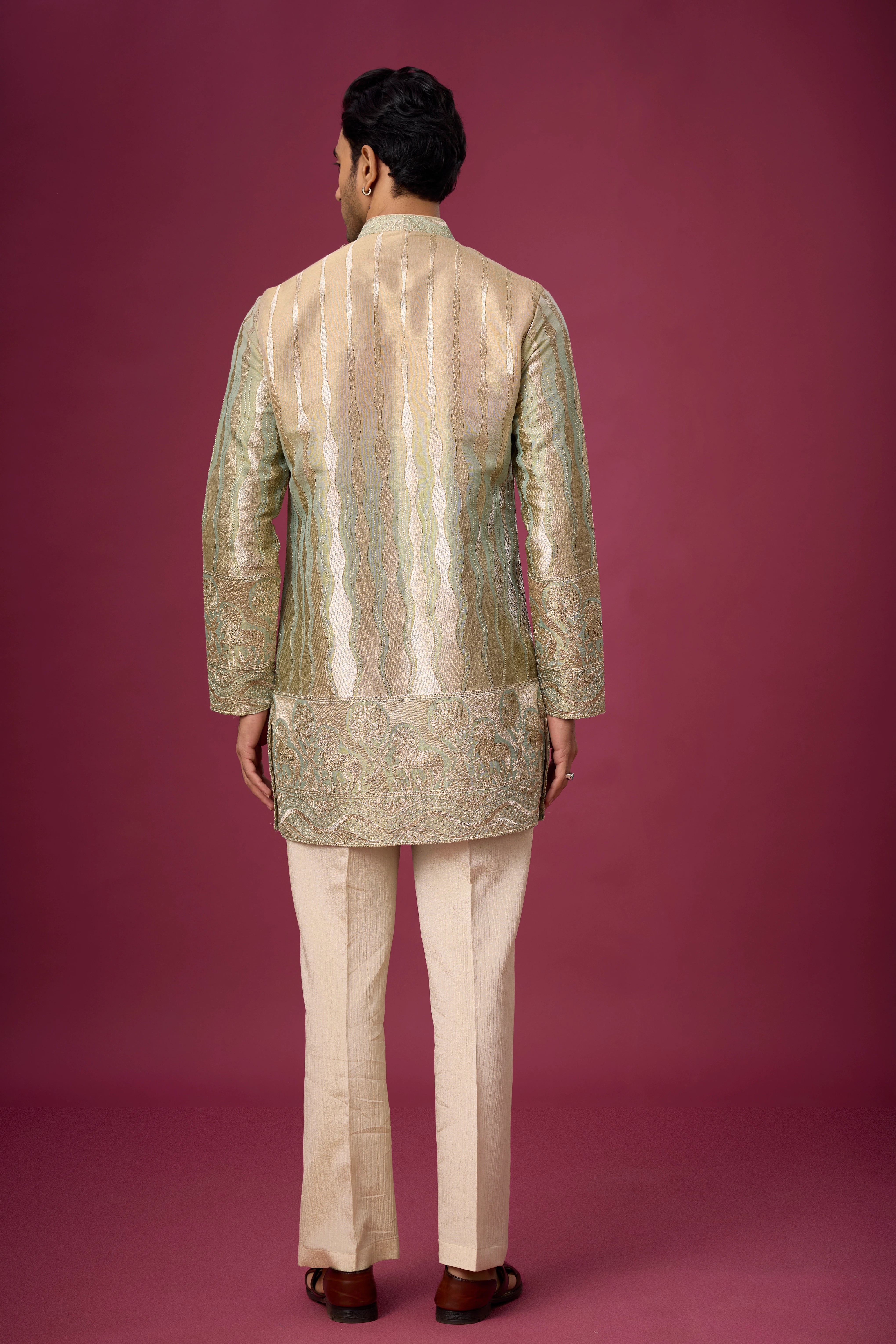 Champagne Gold Woven Heritage Kurta Set