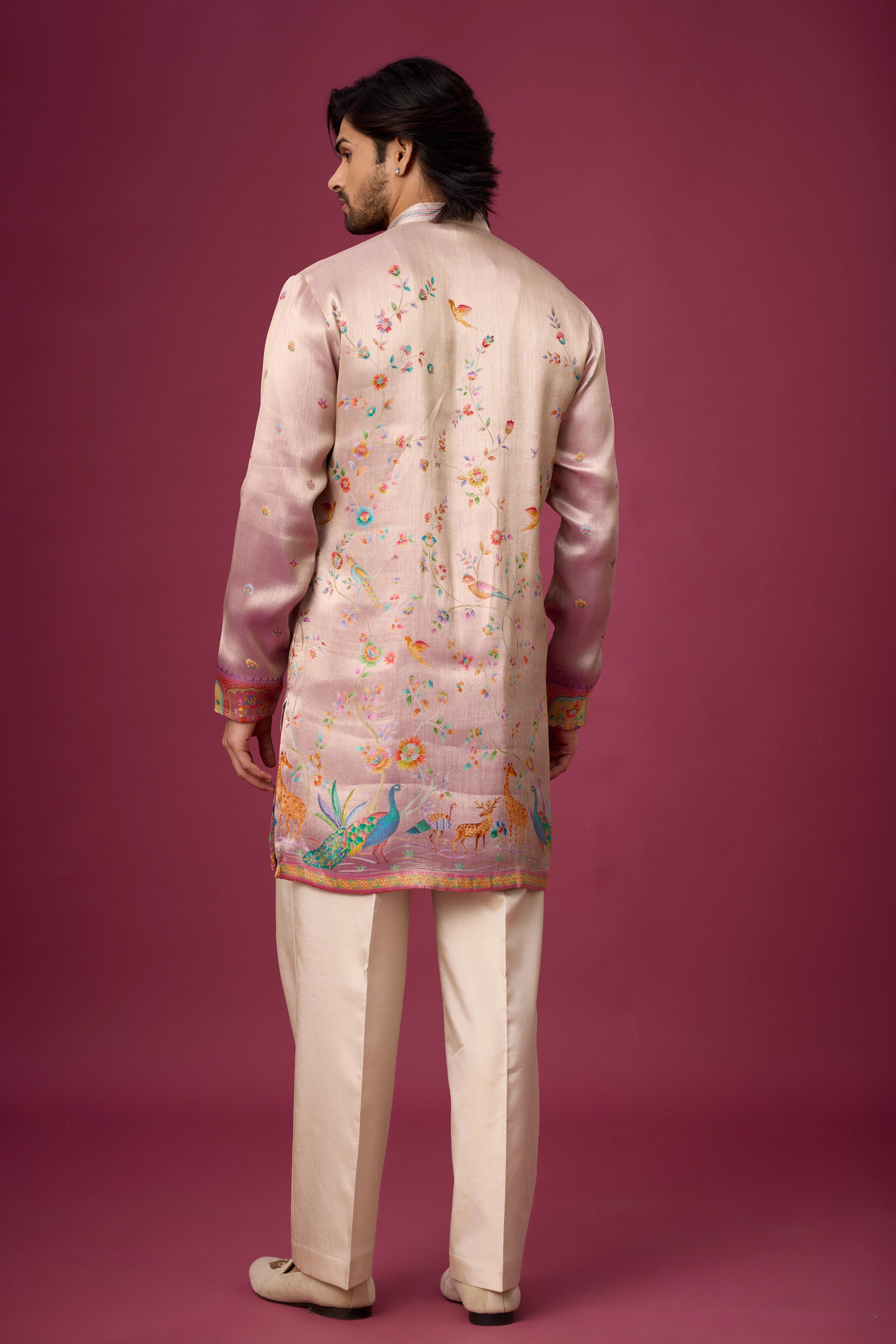 Blush Pink Peacock Heritage Kurta Set