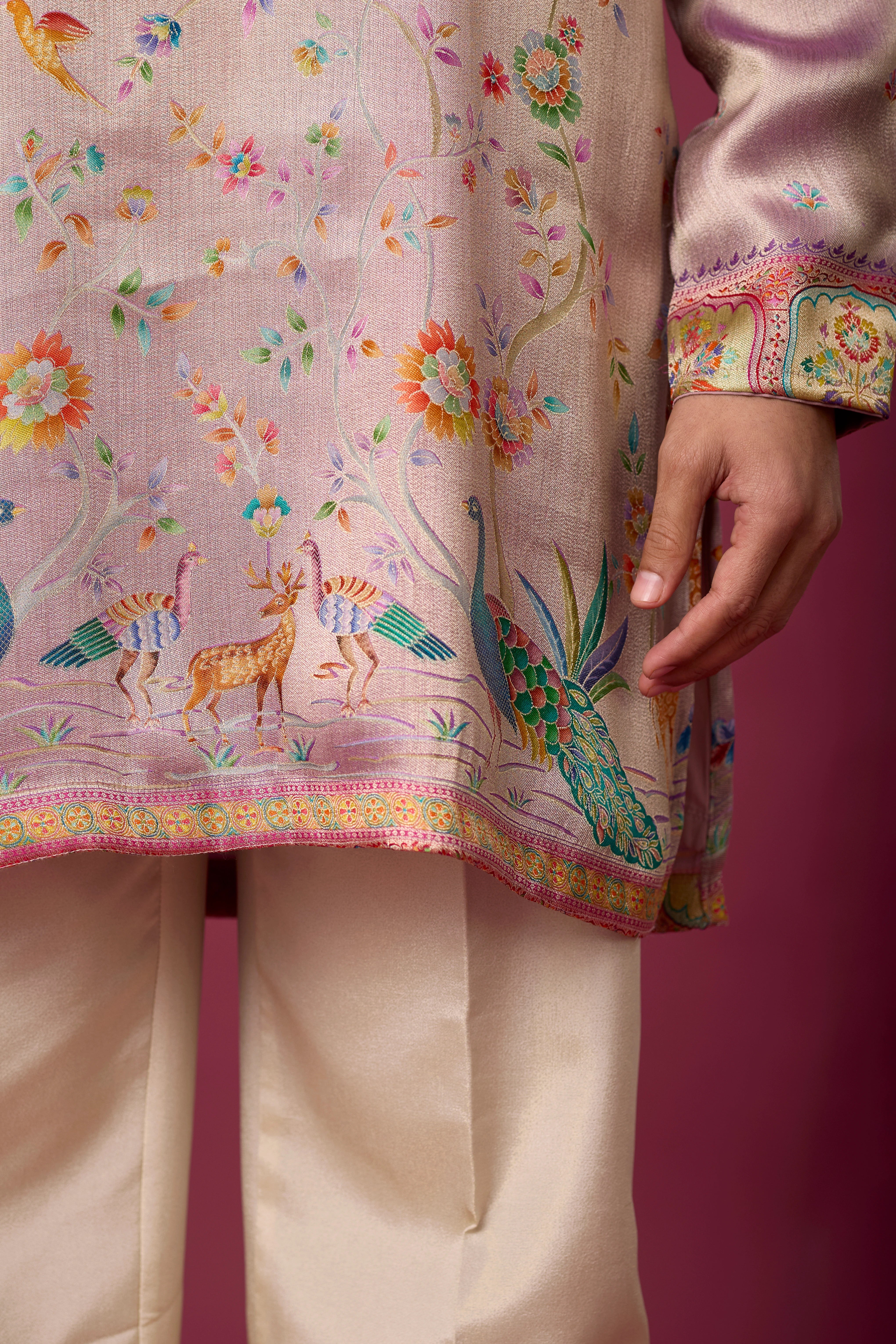 Blush Pink Peacock Heritage Kurta Set