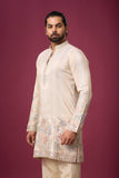 Champagne Beige Floral Border Kurta Set