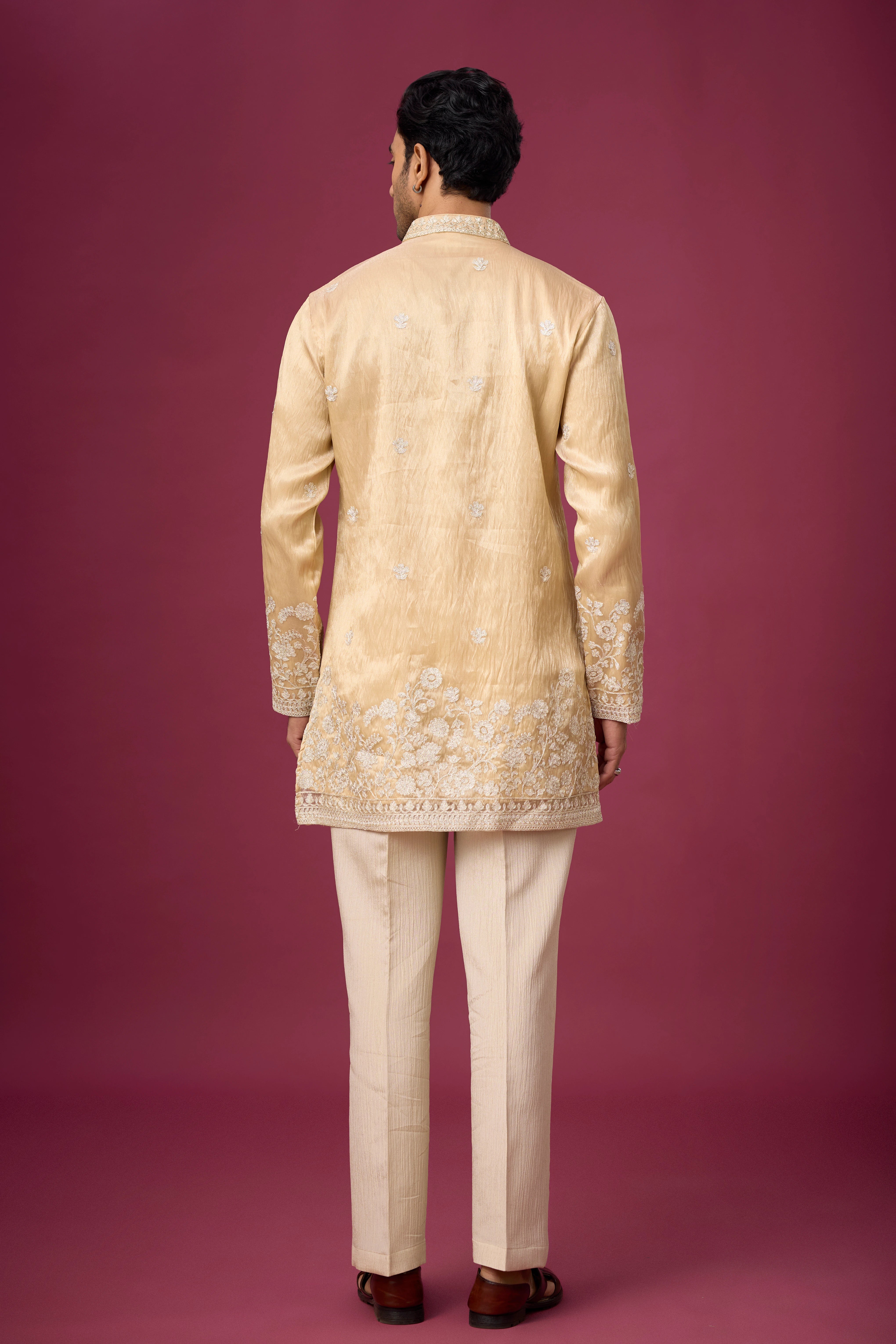 Champagne Gold Floral Border Kurta Set