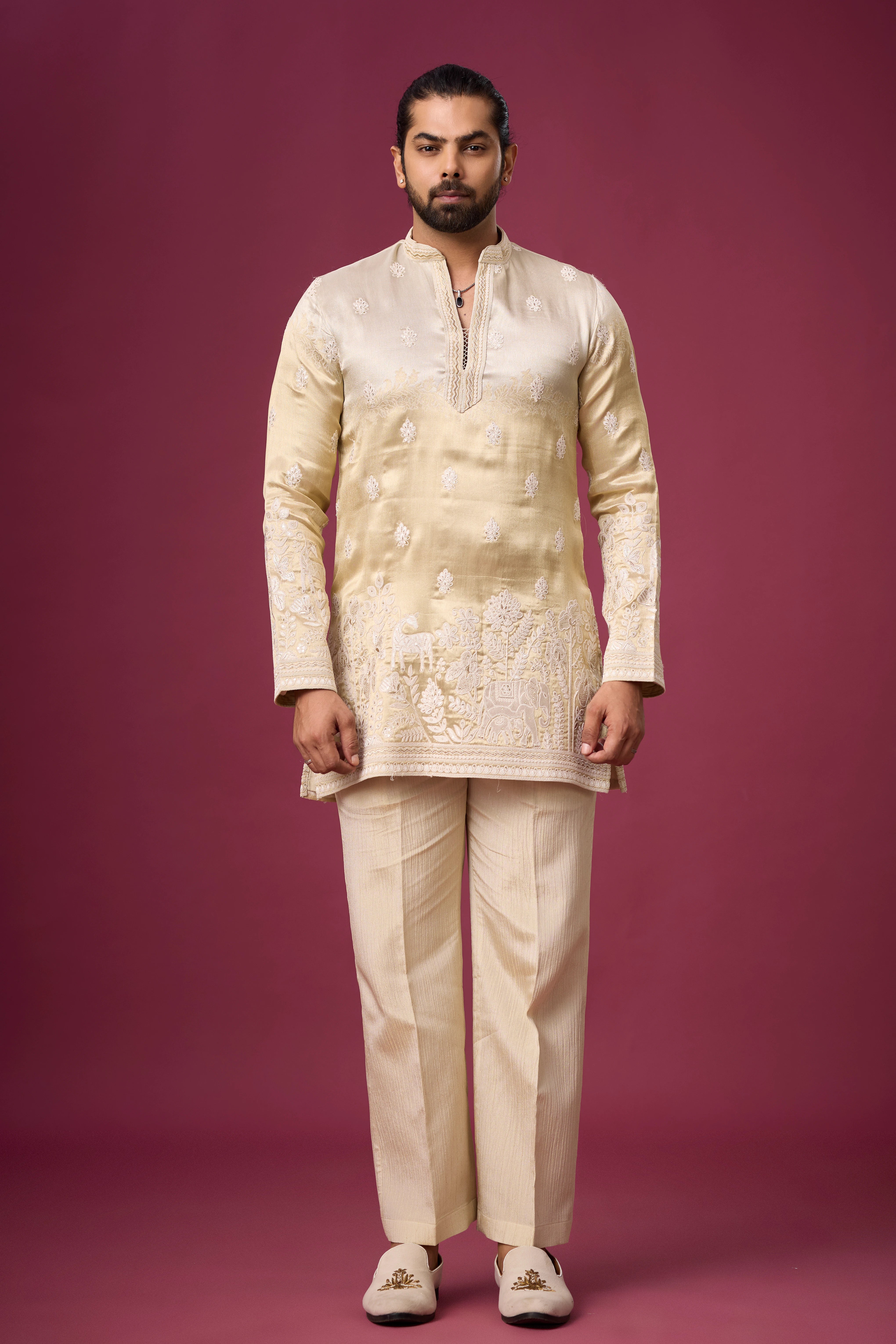 Champagne Ivory Heritage Floral Kurta Set