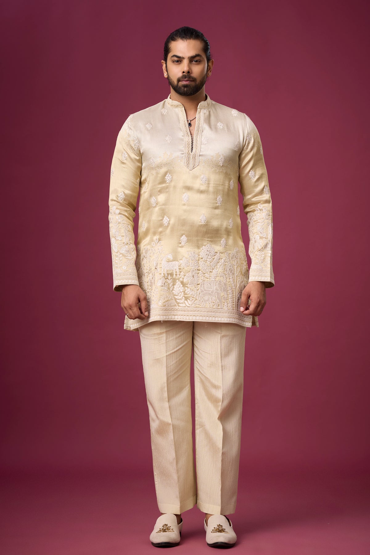 Champagne Ivory Heritage Floral Kurta Set