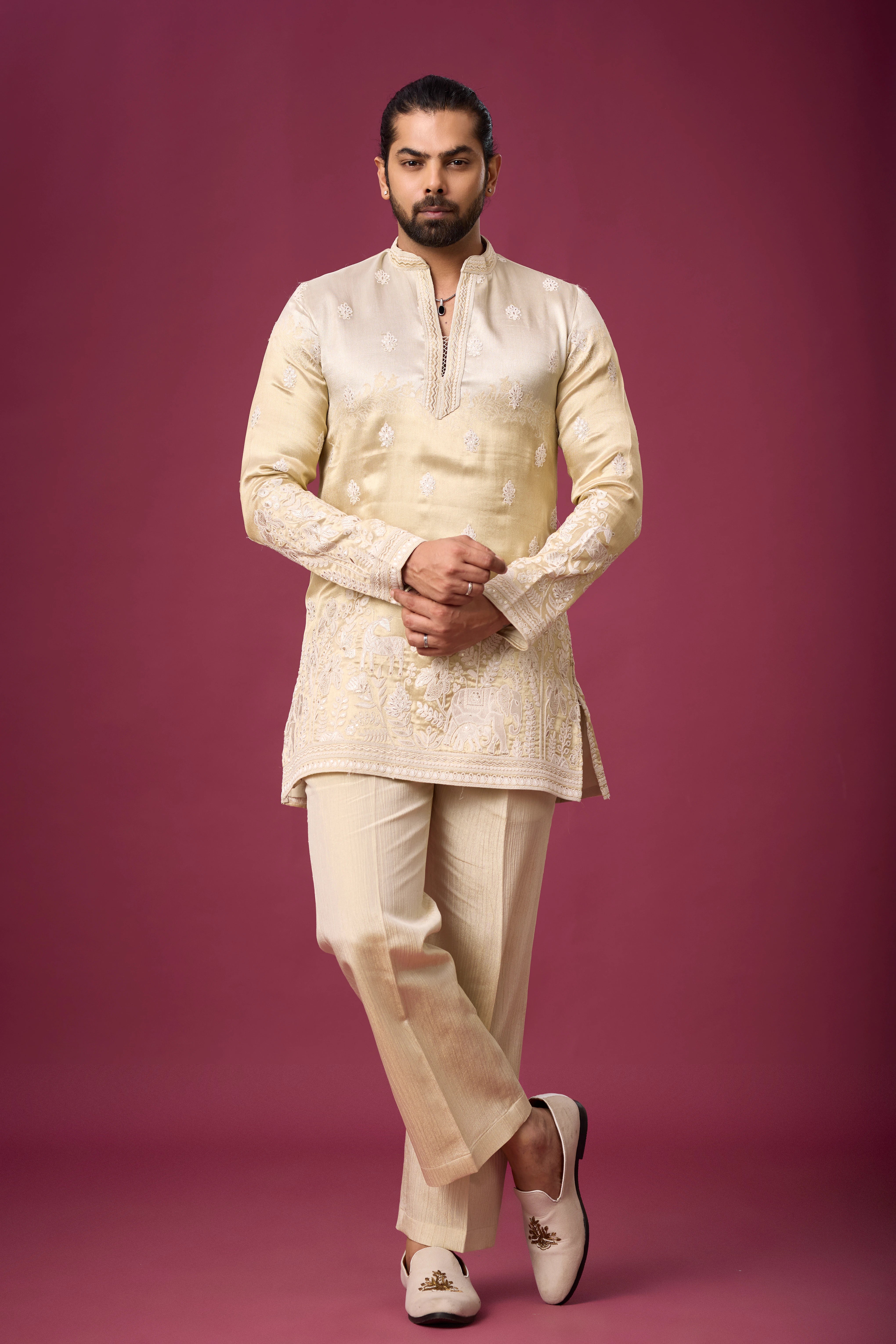 Champagne Ivory Heritage Floral Kurta Set