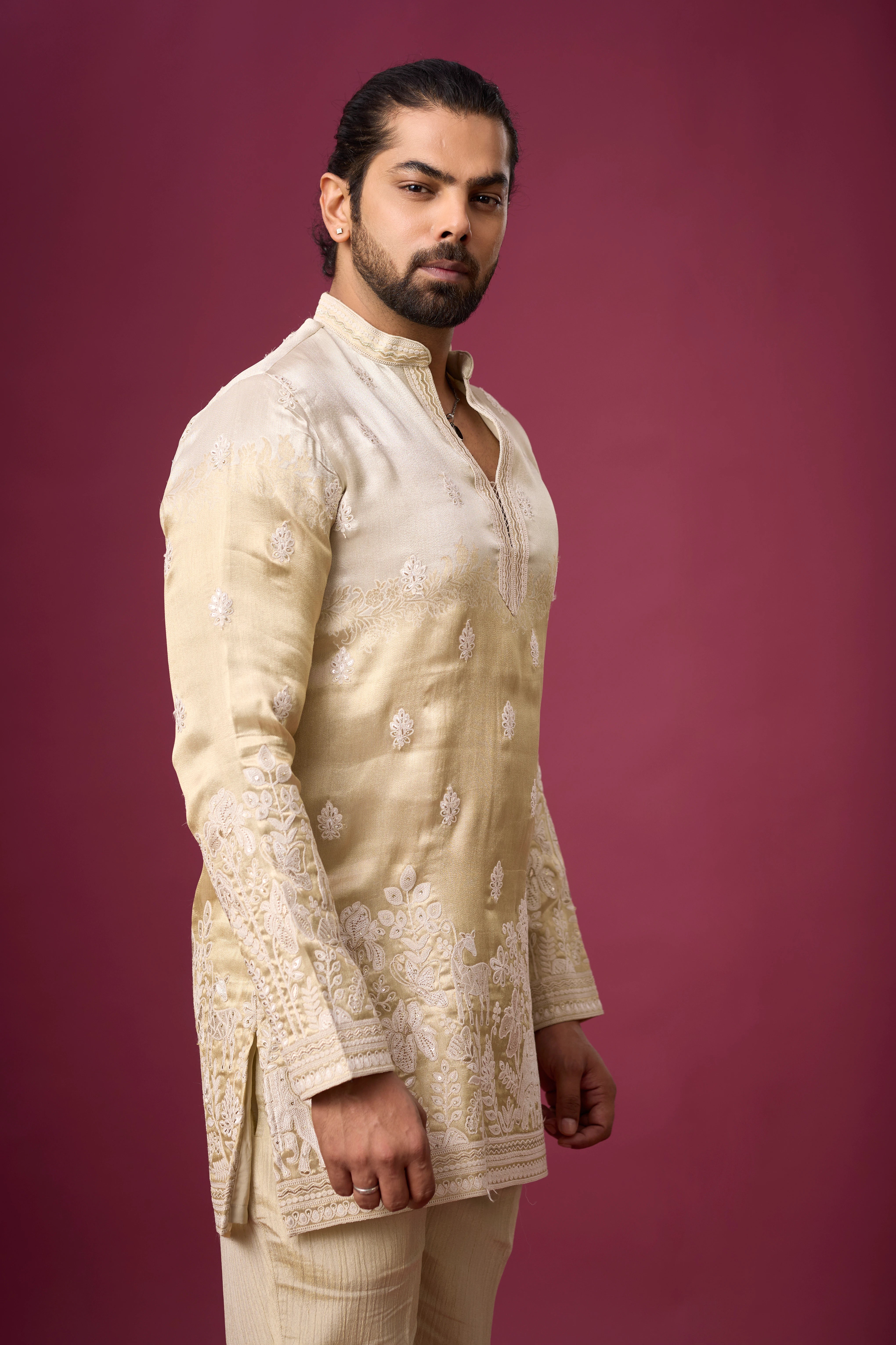 Champagne Ivory Heritage Floral Kurta Set