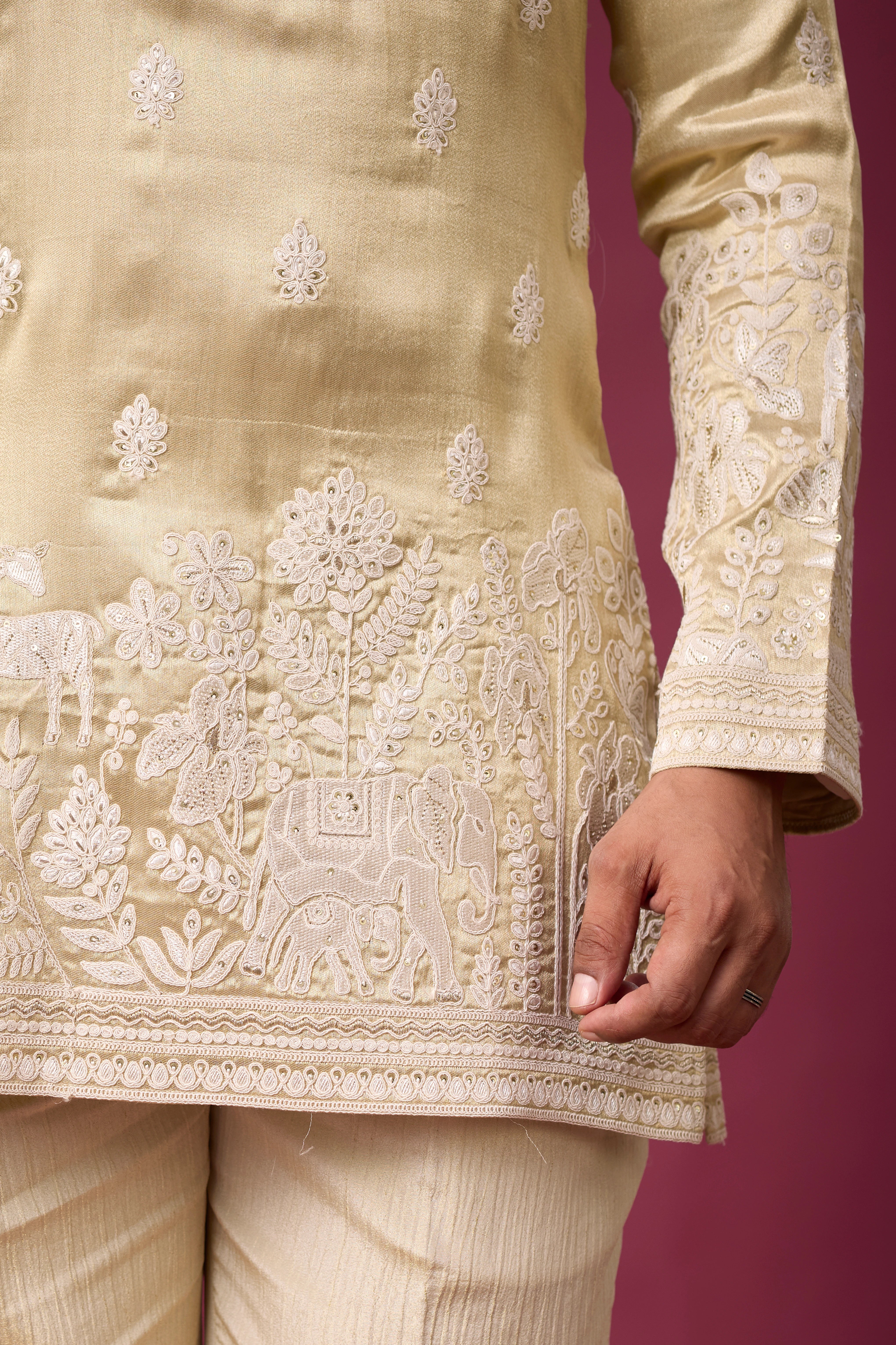 Champagne Ivory Heritage Floral Kurta Set