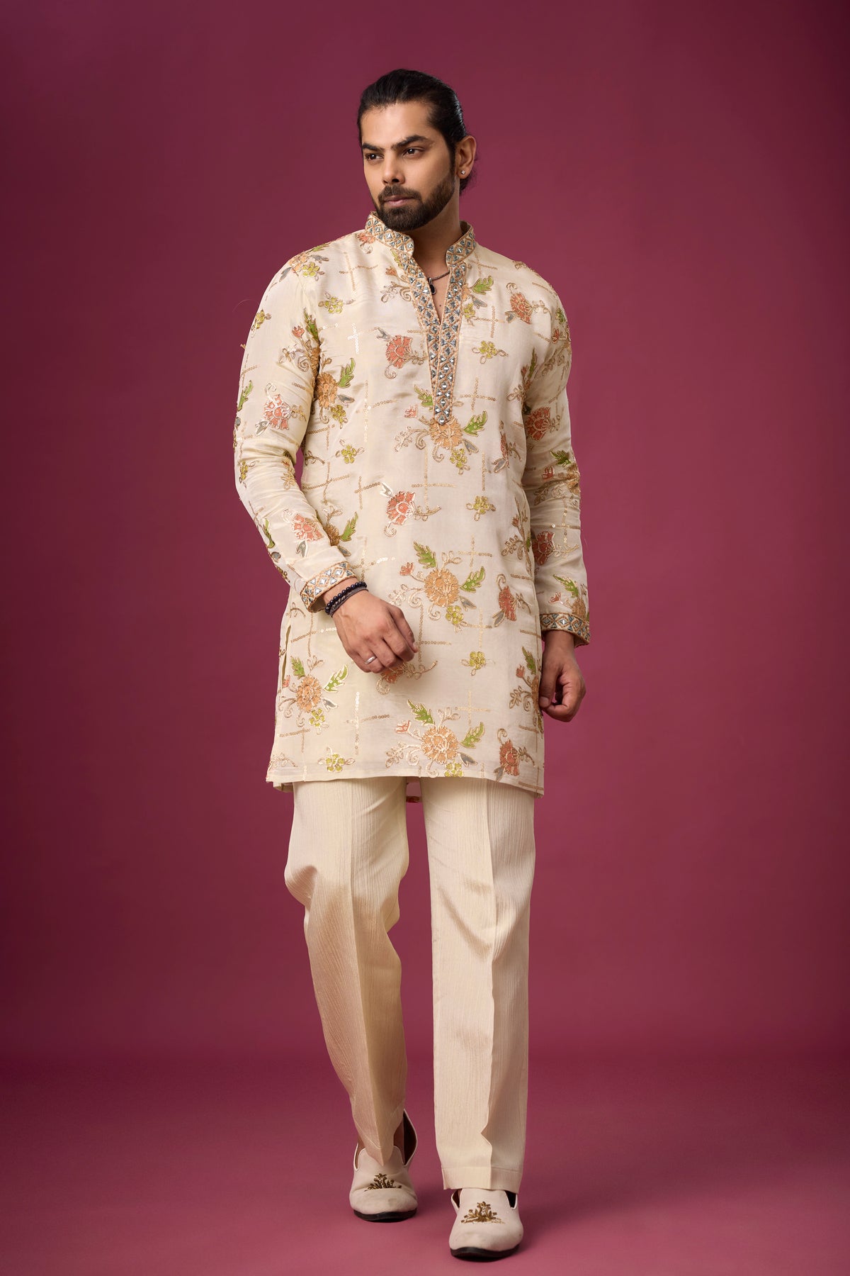 Ivory Floral Heritage Embroidered Kurta Set
