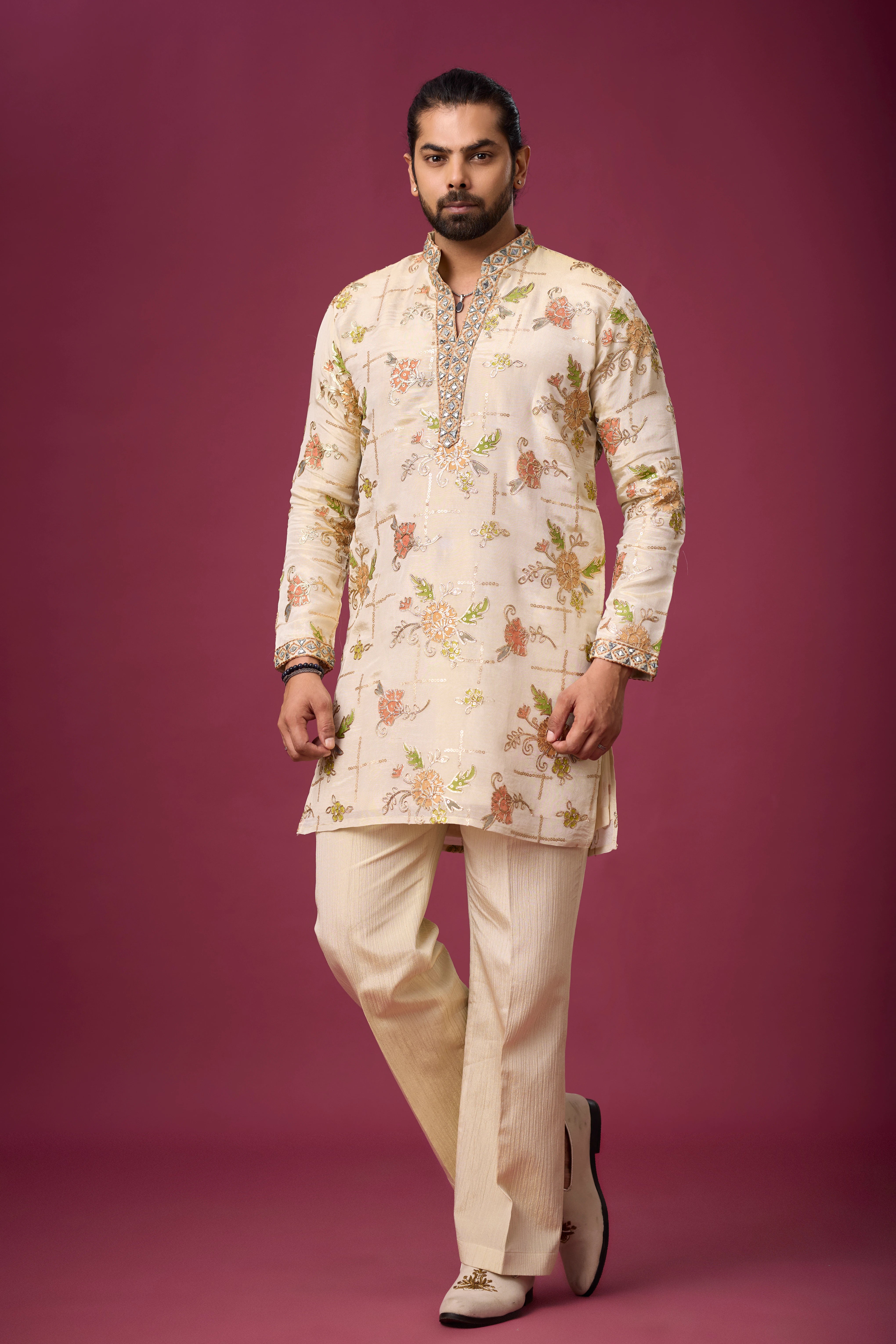 Ivory Floral Heritage Embroidered Kurta Set