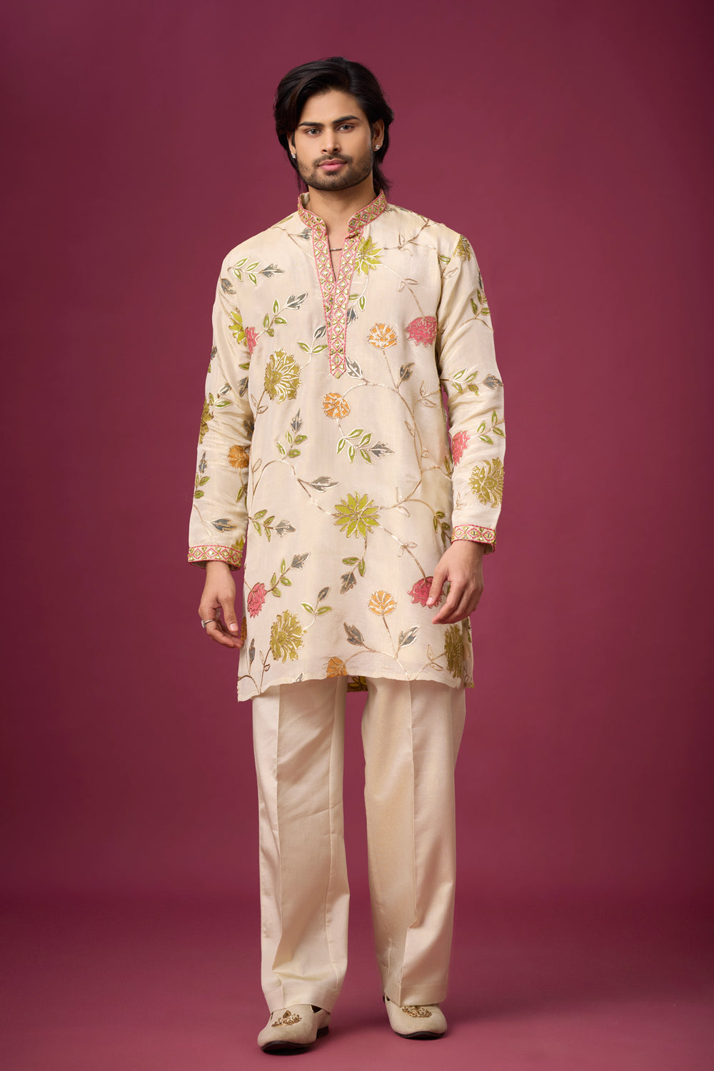 Wedding Kurta for Men Online – Ivory Botanical Bloom Ethnic Set | Mahavir NX