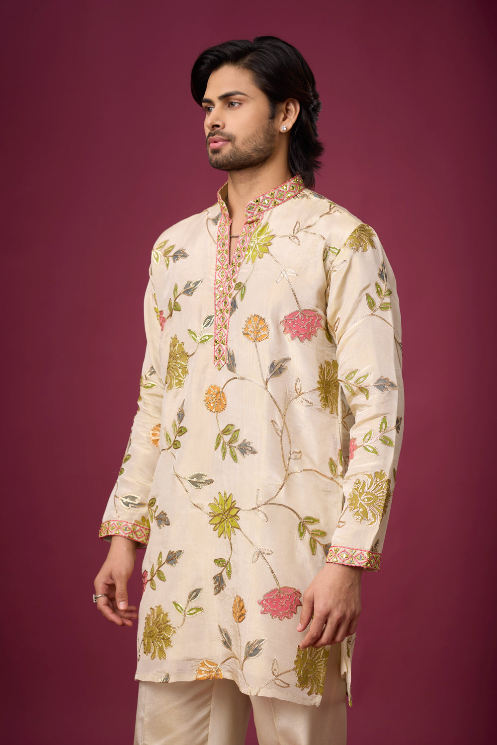 All-Over Botanical Floral Ivory Kurta – Festive Ethnic Wear | Mahavir NX