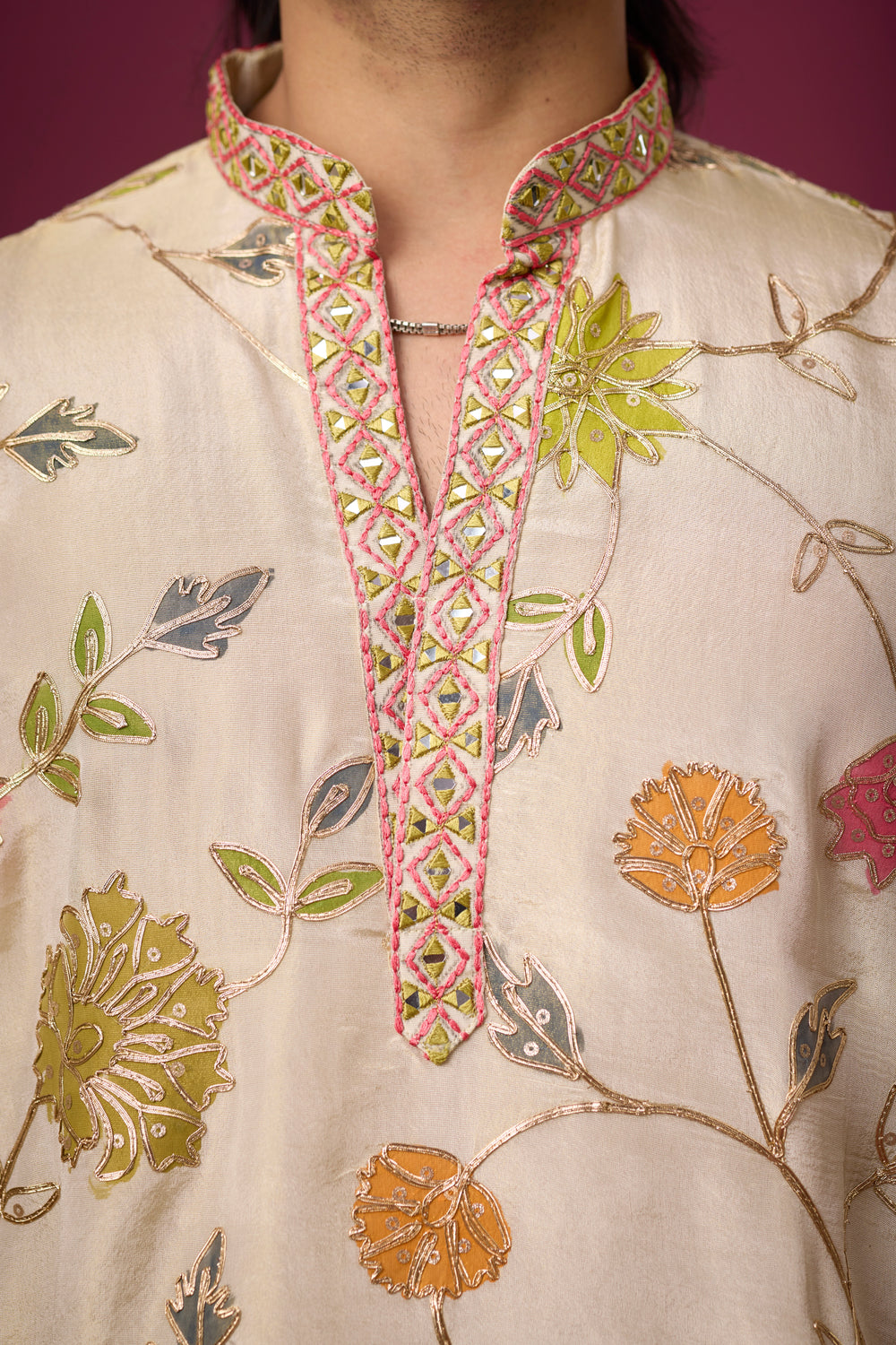Embroidered Cuff Botanical Kurta Set – Wedding Wear | Mahavir NX