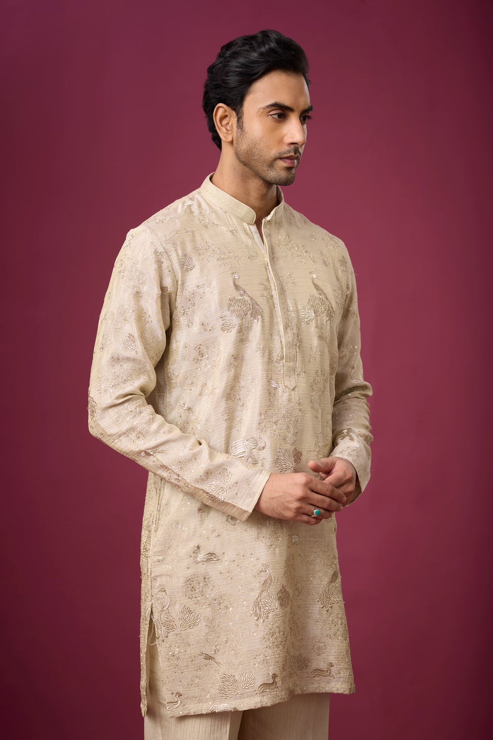 Buy Premium Peacock Motif Kurta Set for Men Online India | Mahavir NX