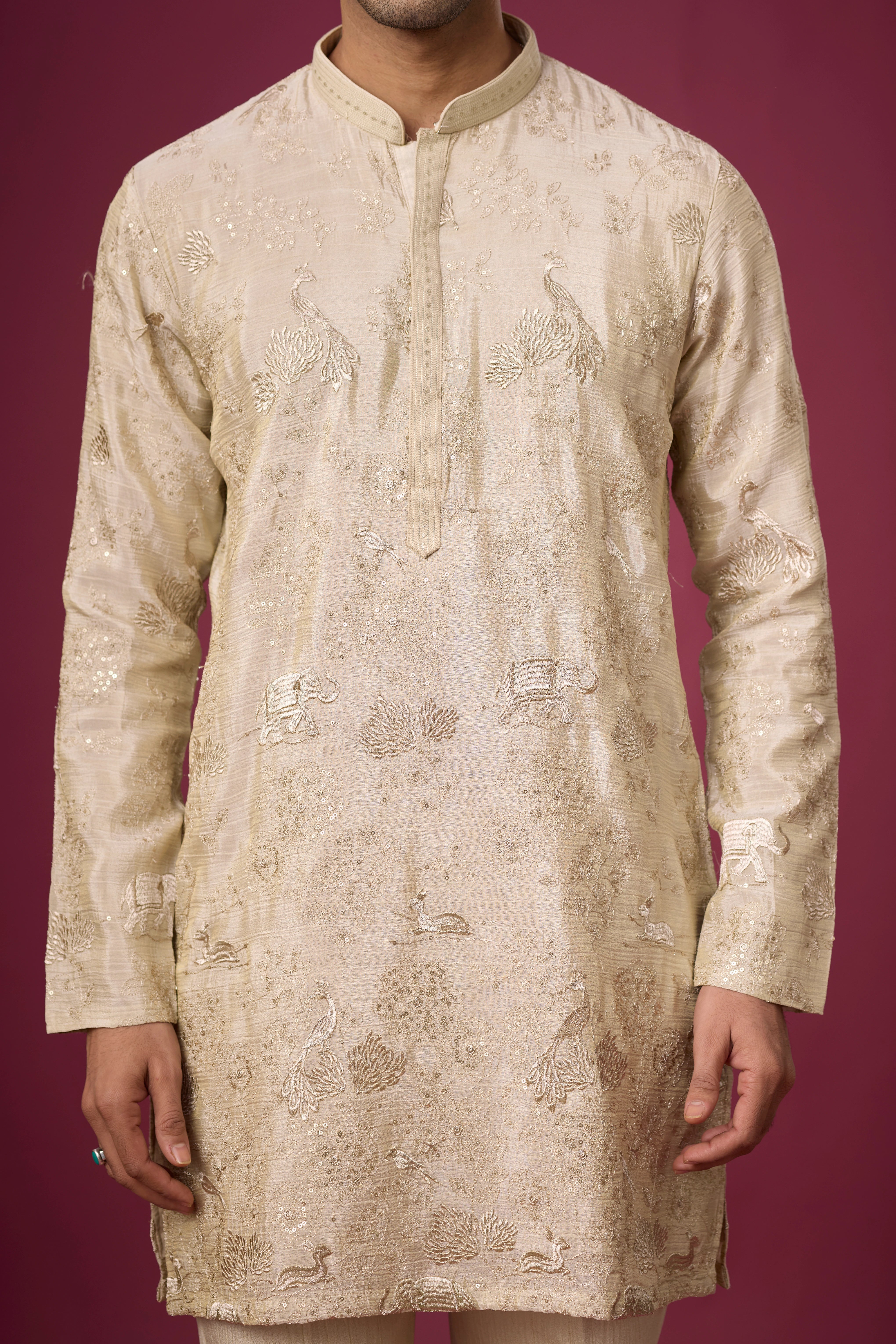 Luxury Tonal Peacock Ethnic Kurta Set – Side View | Mahavir NX