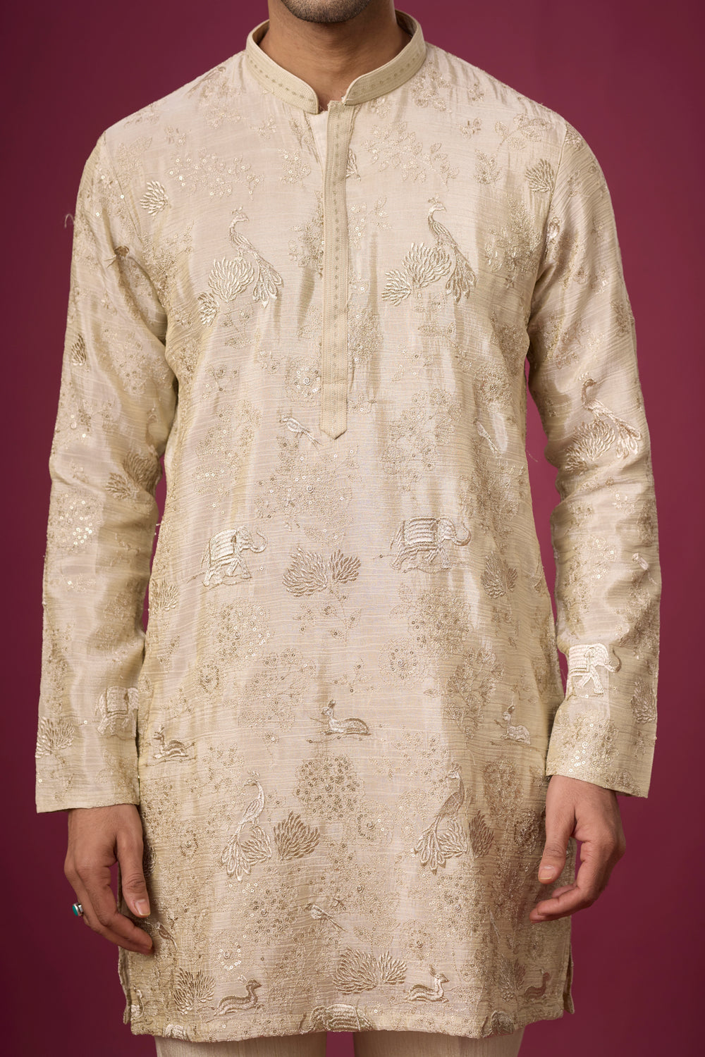Luxury Tonal Peacock Ethnic Kurta Set – Side View | Mahavir NX