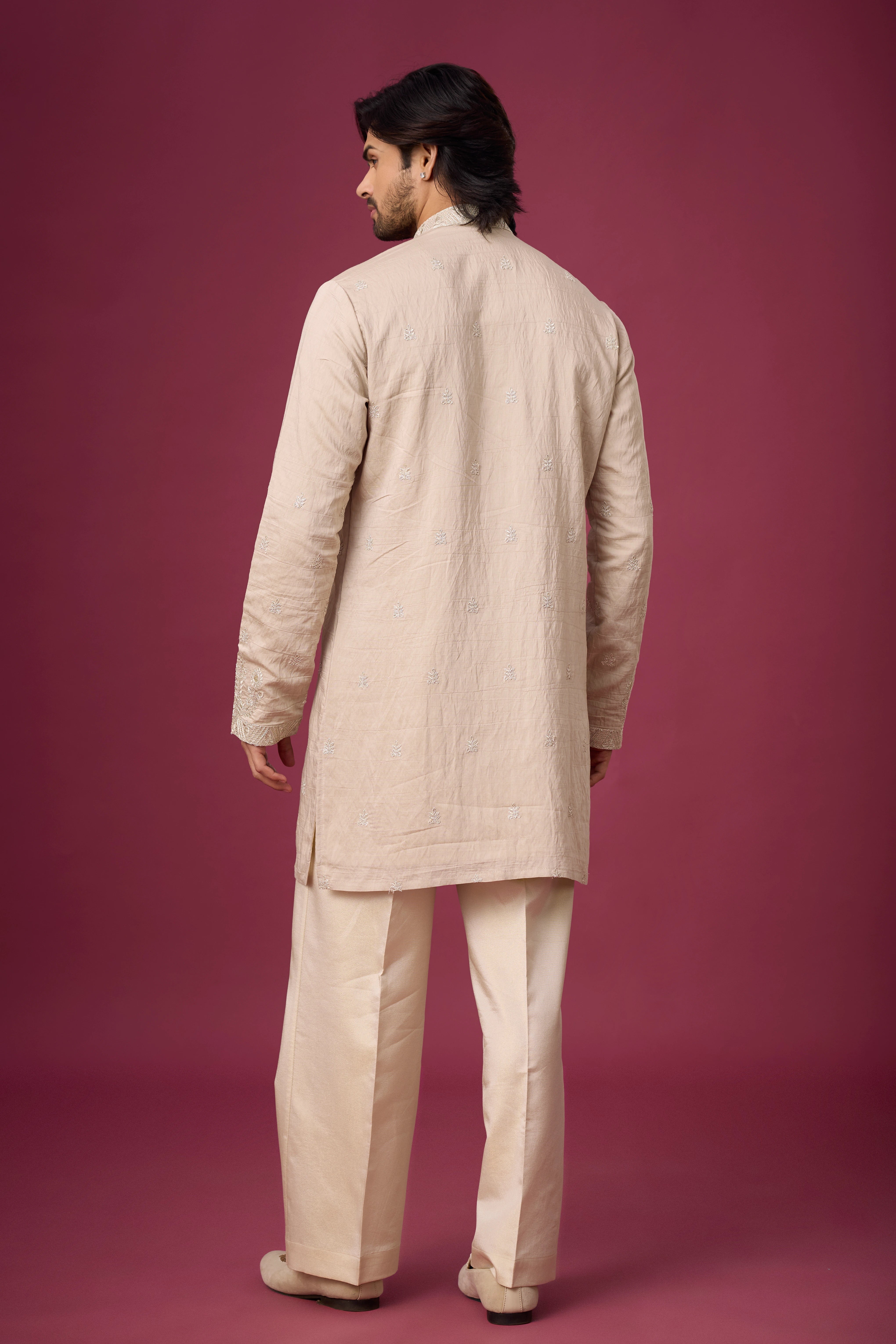 Designer Ivory Layered Ethnic Kurta Set – Side View | Mahavir NX
