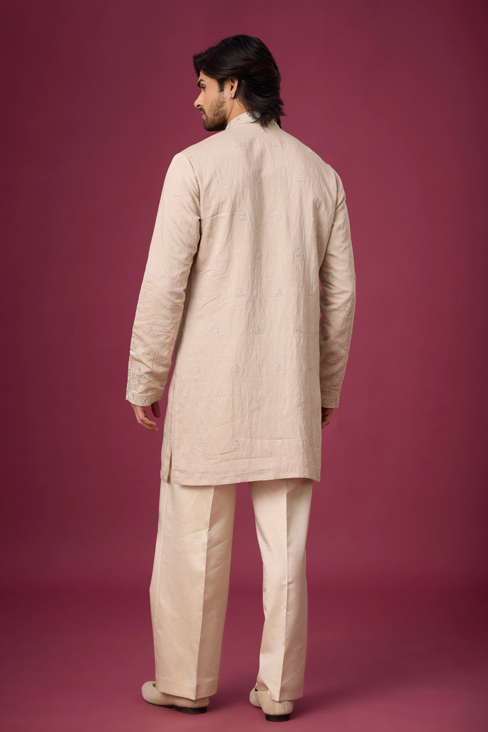 Designer Ivory Layered Ethnic Kurta Set – Side View | Mahavir NX