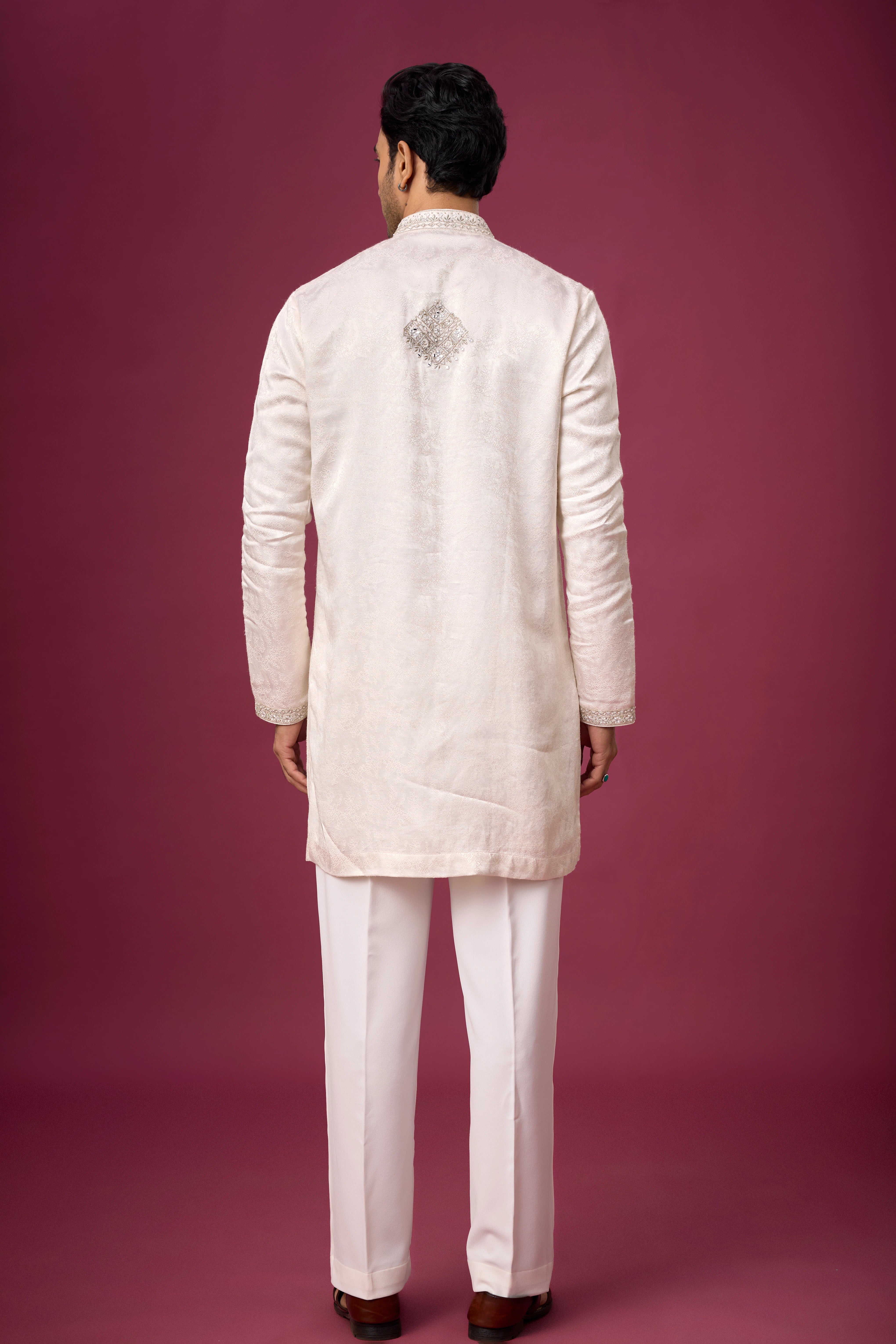 Regal Ivory Pearl Kurta Pajama Set – Front View | Mahavir NX