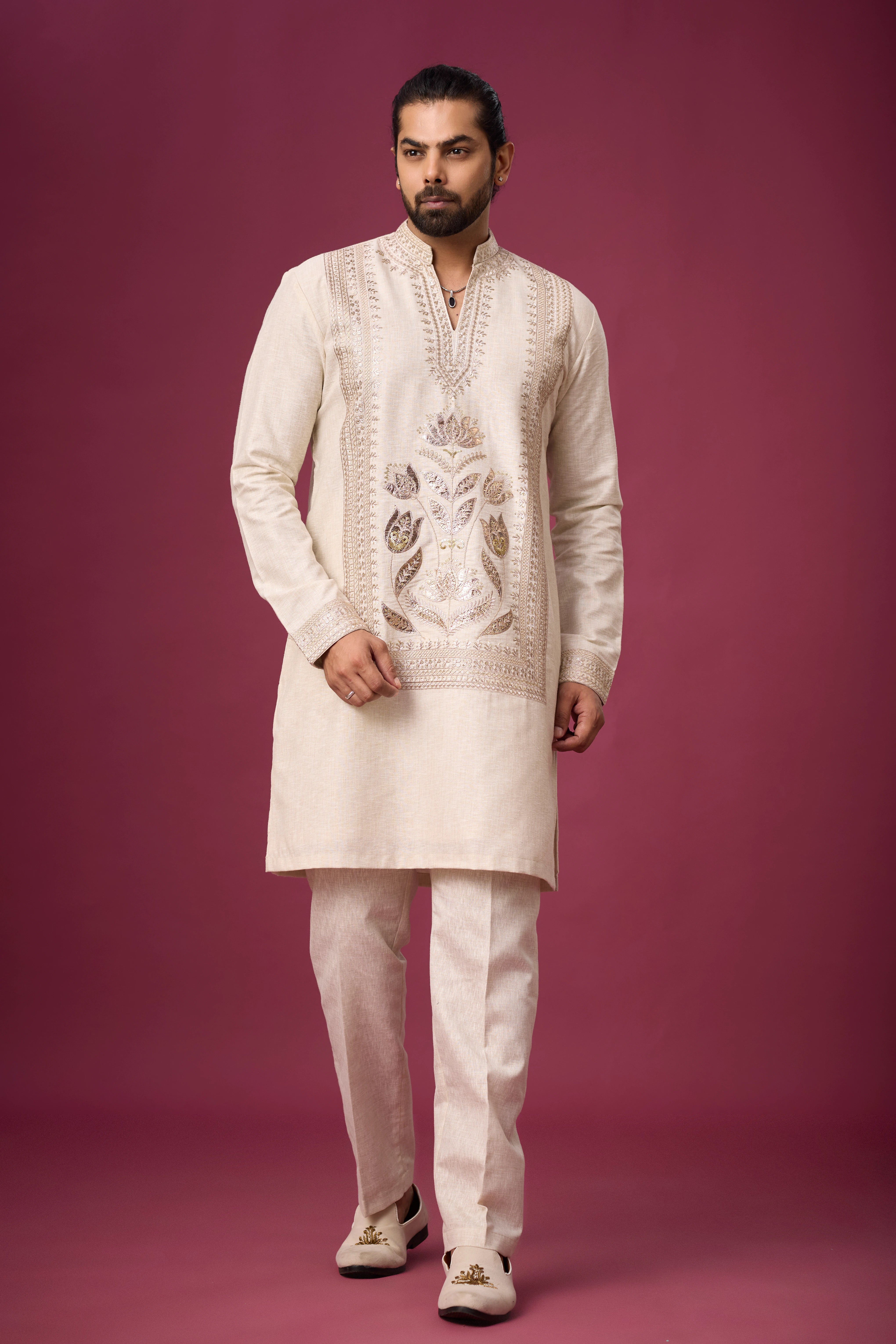 New Arrival Kurta for Men – Ivory Heritage Floral Embroidered Set | Mahavir NX