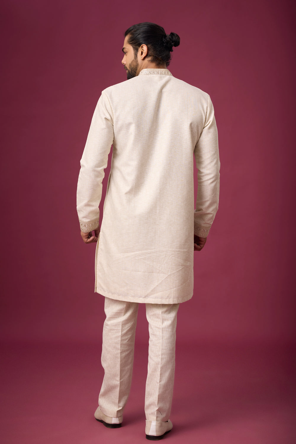Ivory Heritage Floral Kurta Pajama Set – Front View | Mahavir NX