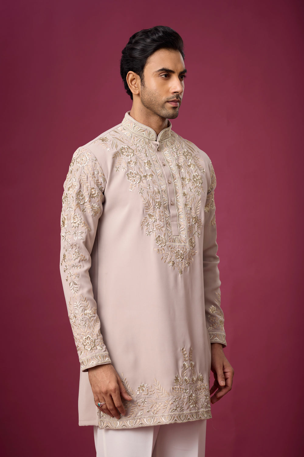 Buy Blush Pearl Embroidered Kurta Set for Men Online India | Mahavir NX