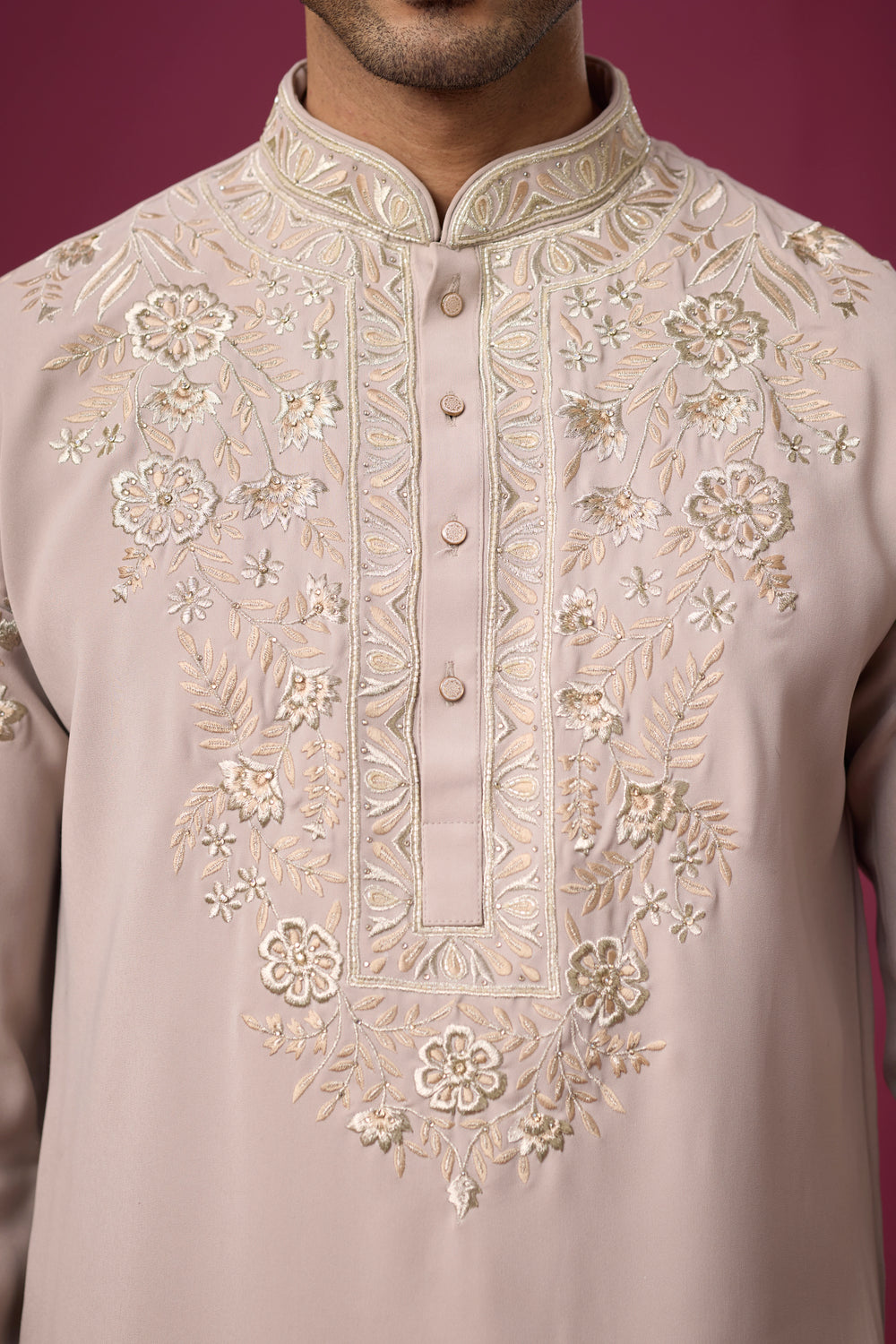 Premium Blush Embroidered Hem Border Ethnic Kurta – Side View | Mahavir NX