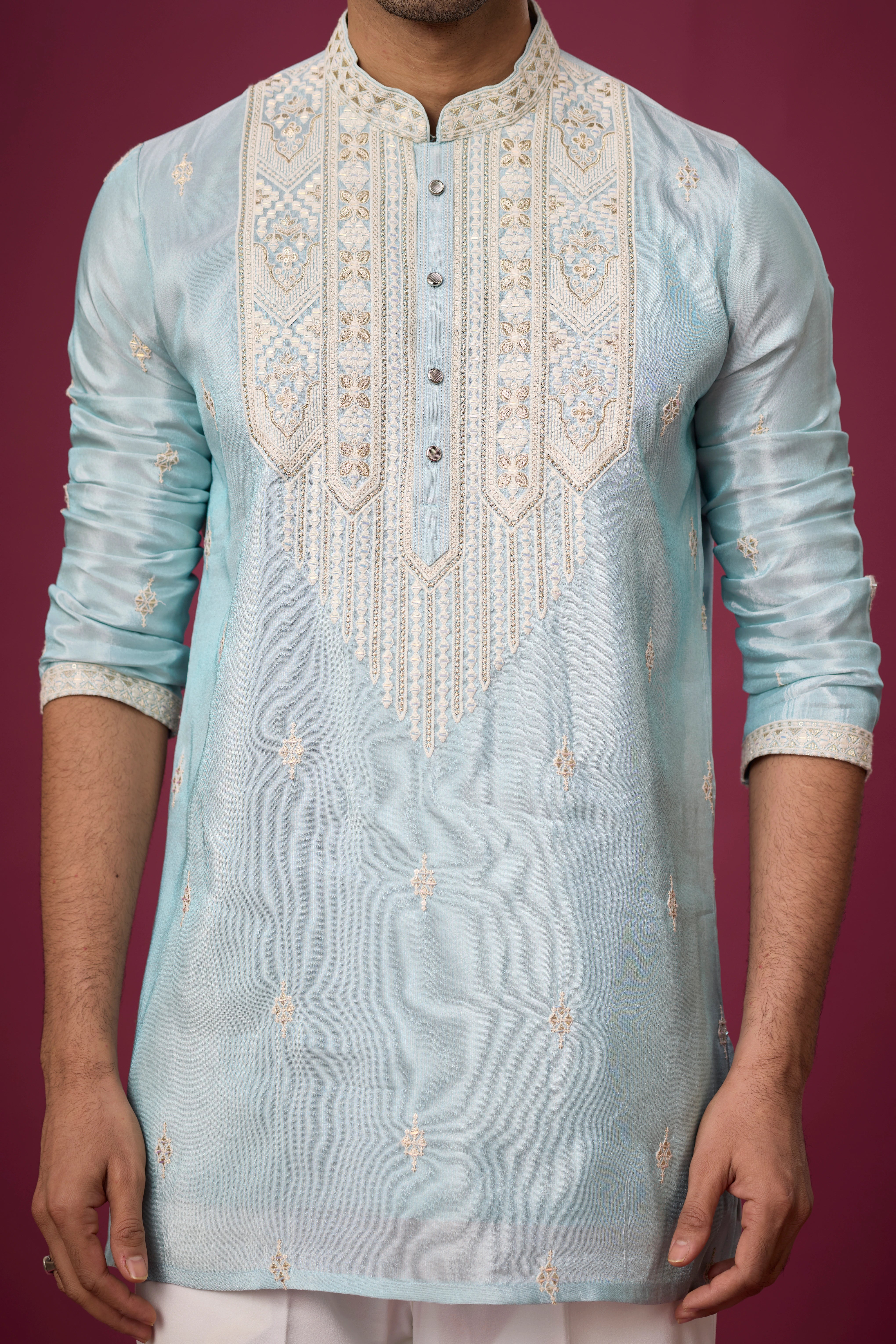 Affordable Aqua Heritage Ethnic Kurta Set for Men – Full Length View | Mahavir NX