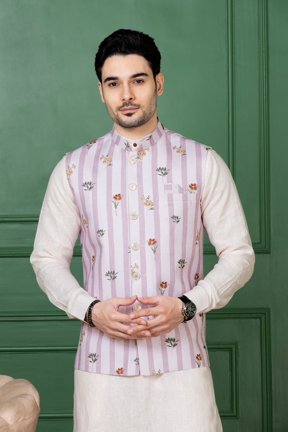 Men Striped Jacket Kurta Buy