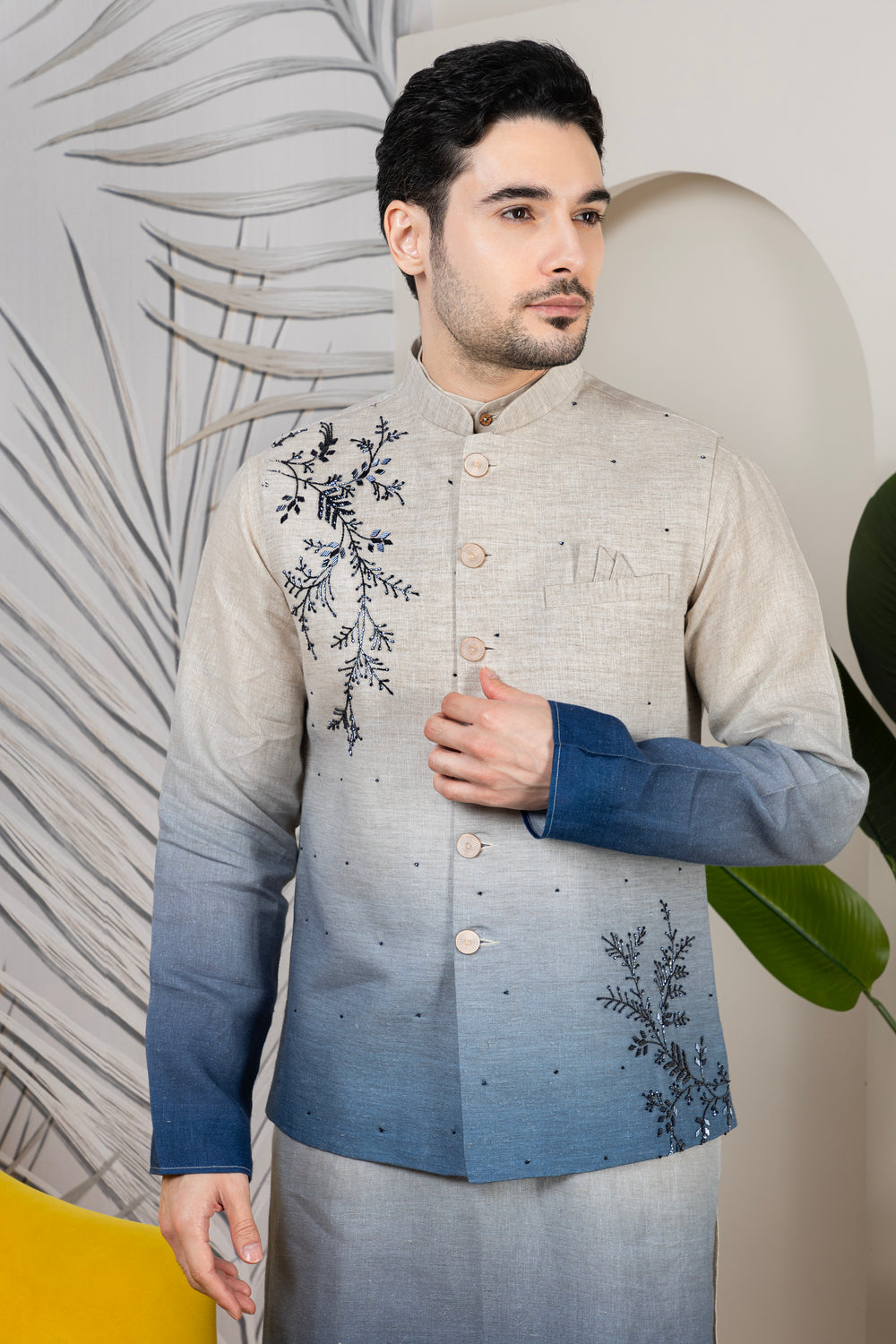 Linen Embroidered Kurta Men