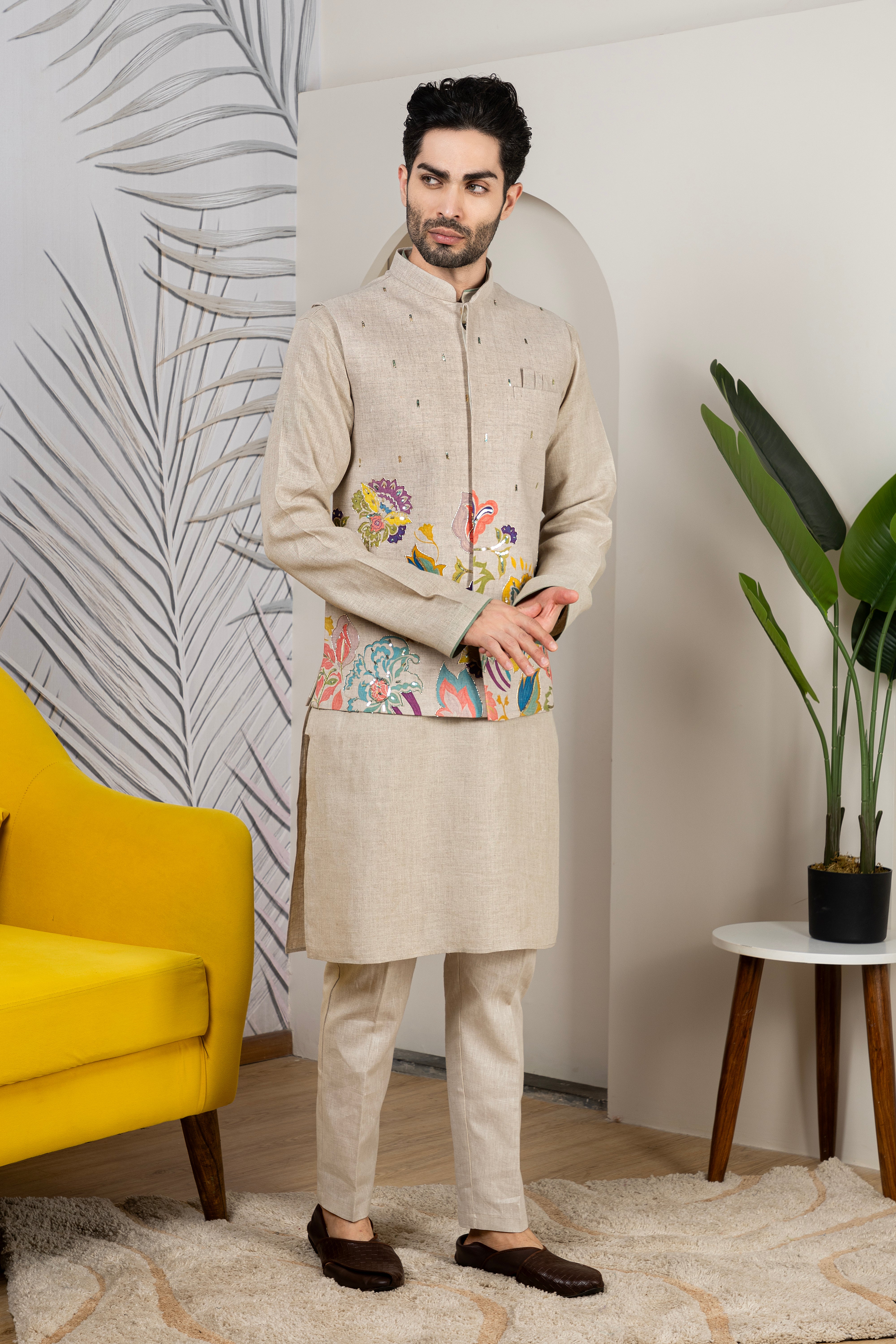 Buy men printed jacket kurta