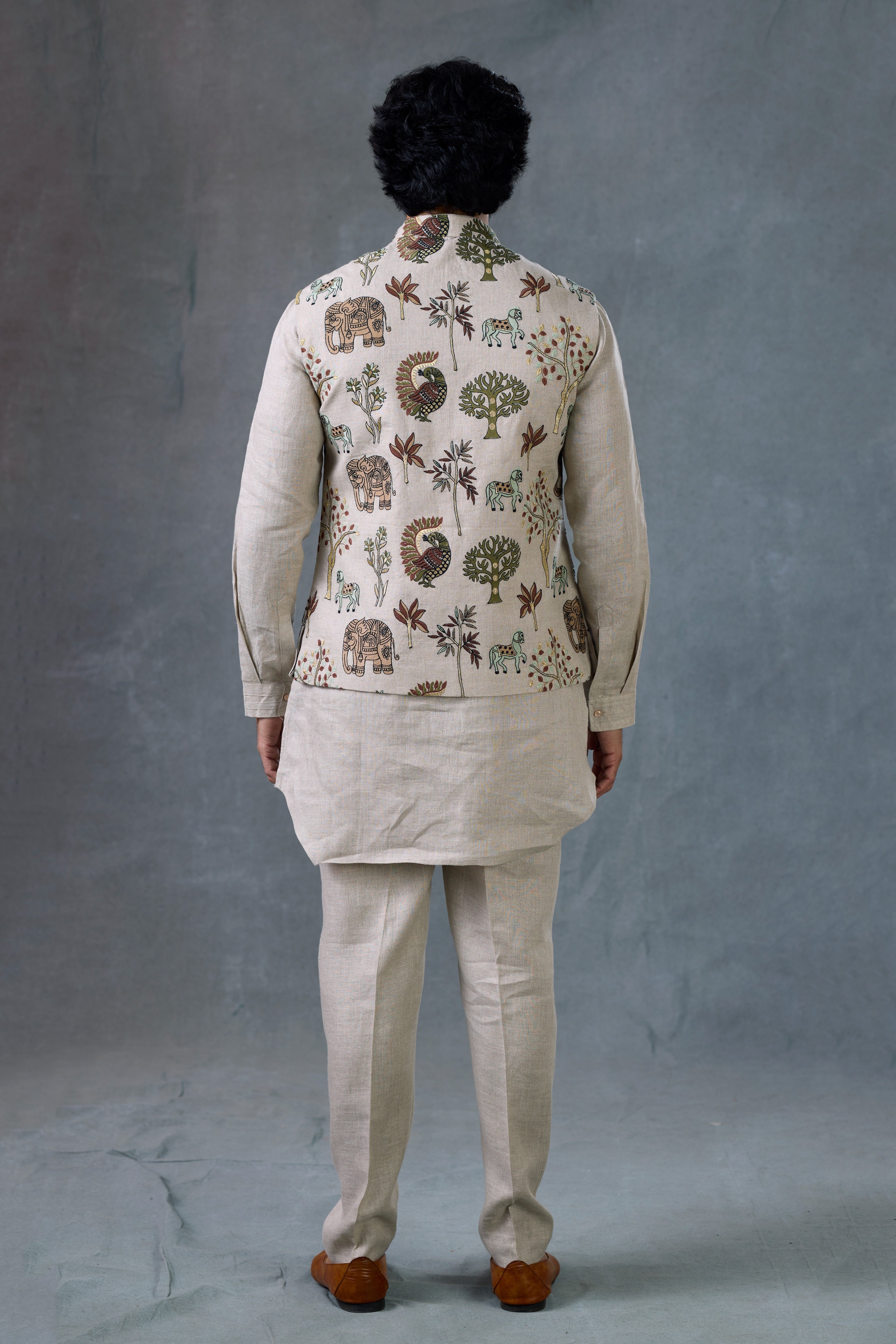 linen kurta jacket combo men