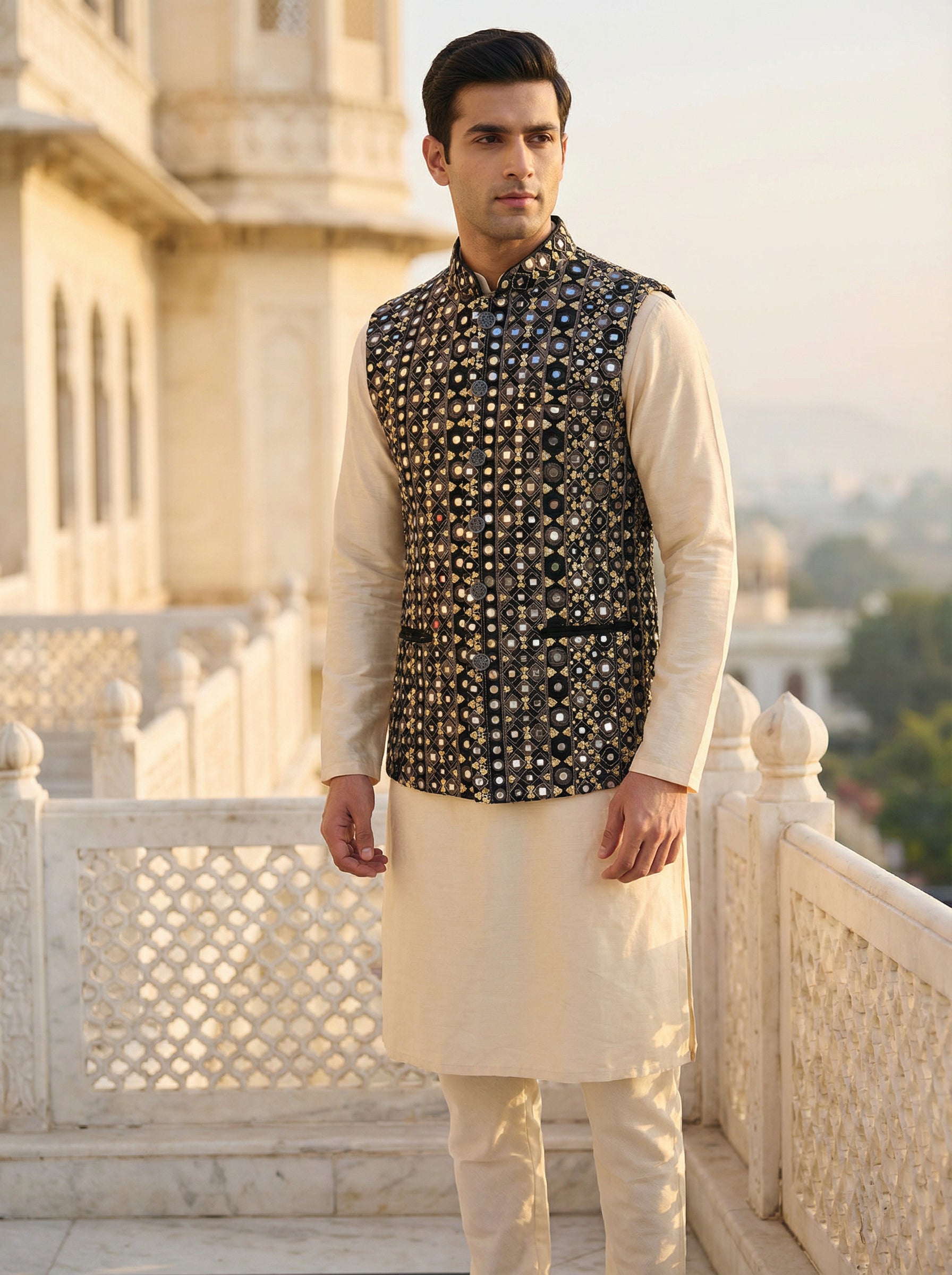 Buy Mirror Work Nehru Koti