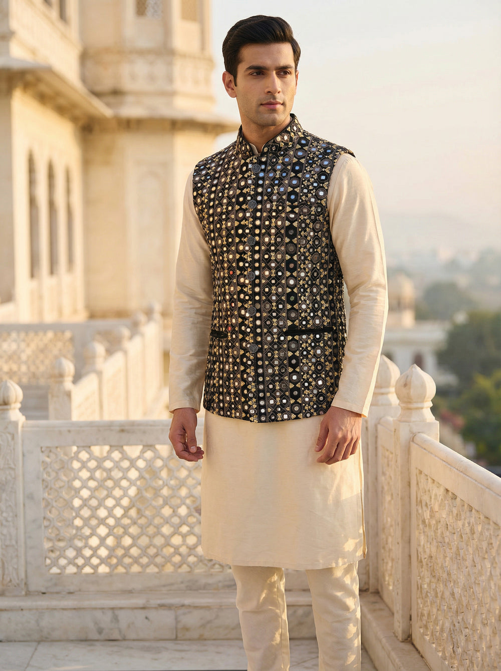 Buy Mirror Work Nehru Koti