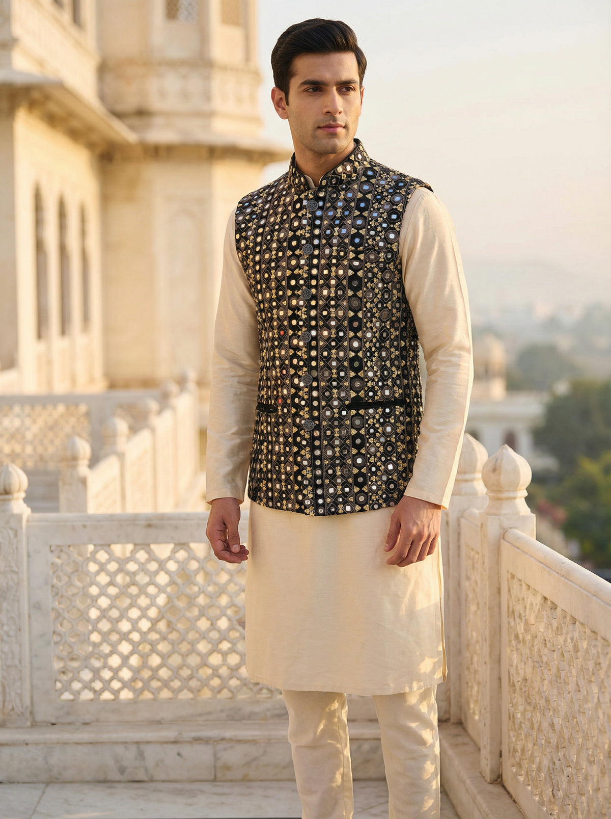 Buy Mirror Work Nehru Koti