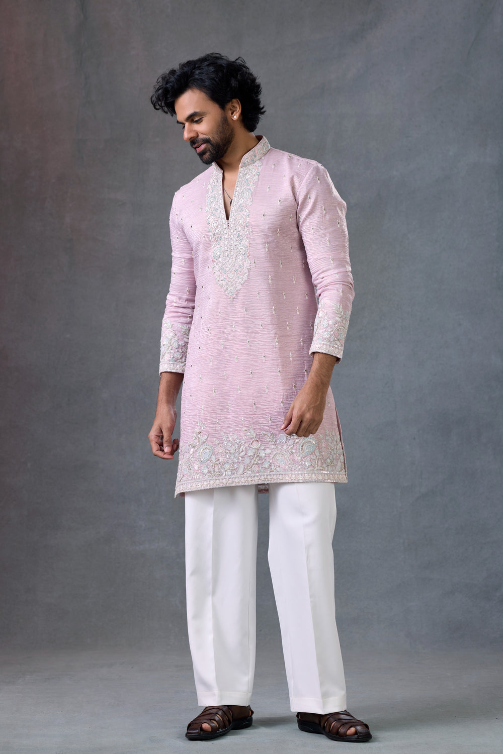 Men V Neck Kurta Set