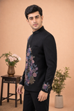 Classic Black Floral Embroidered Jodhpuri Suit for Men