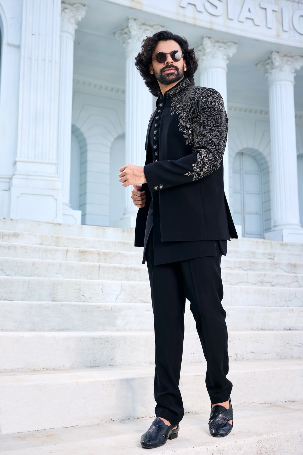 Black Embroidered Indo Western