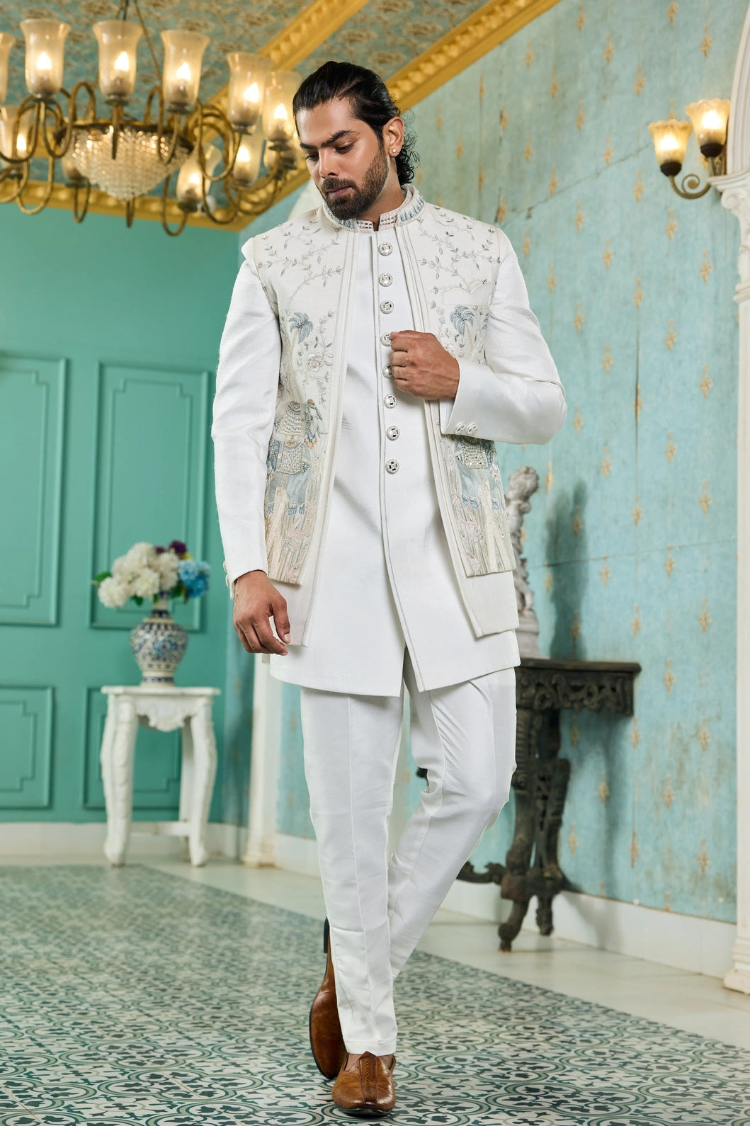 open handwork kurta set