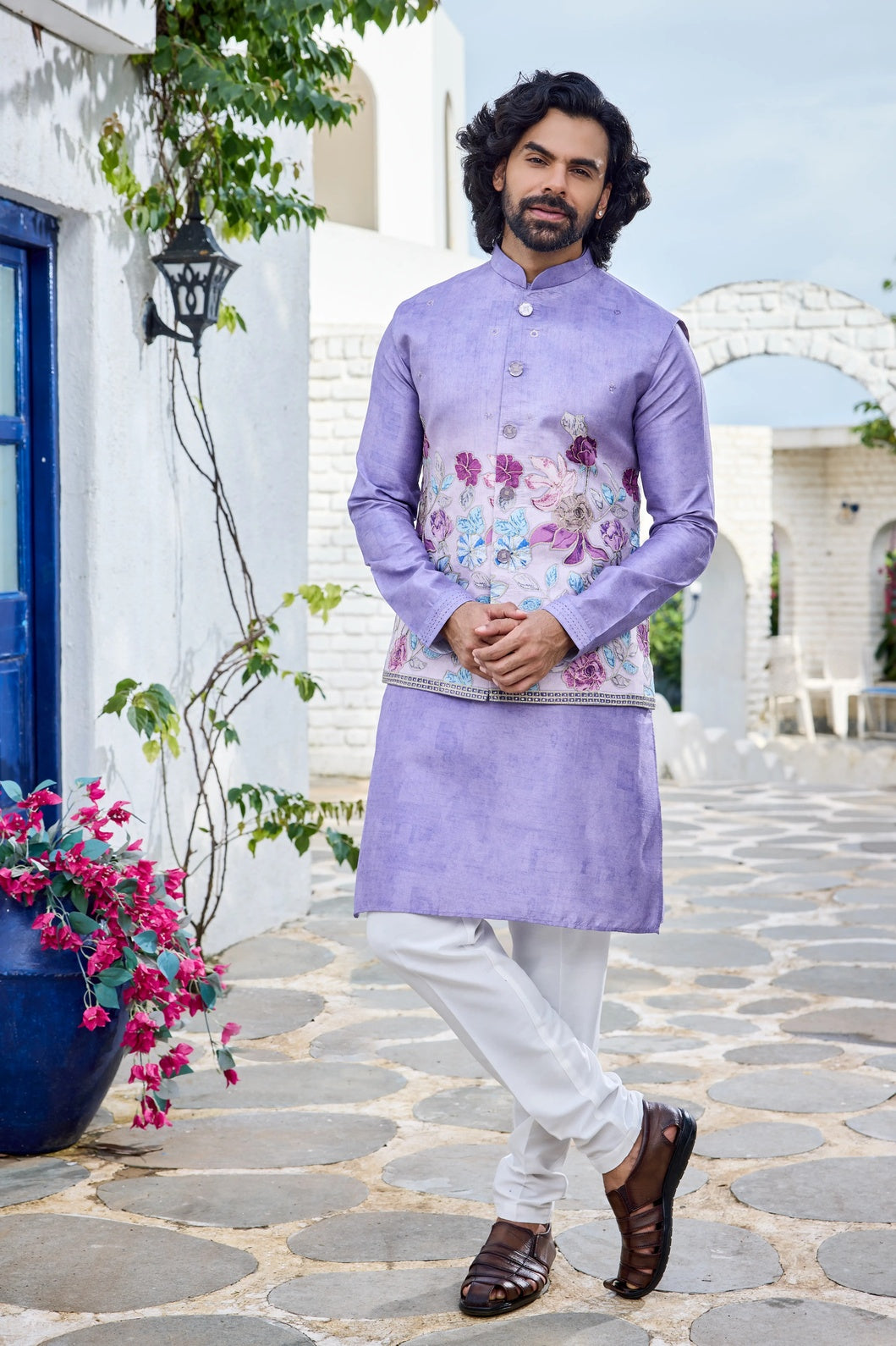 Printed Jacket Kurta Men