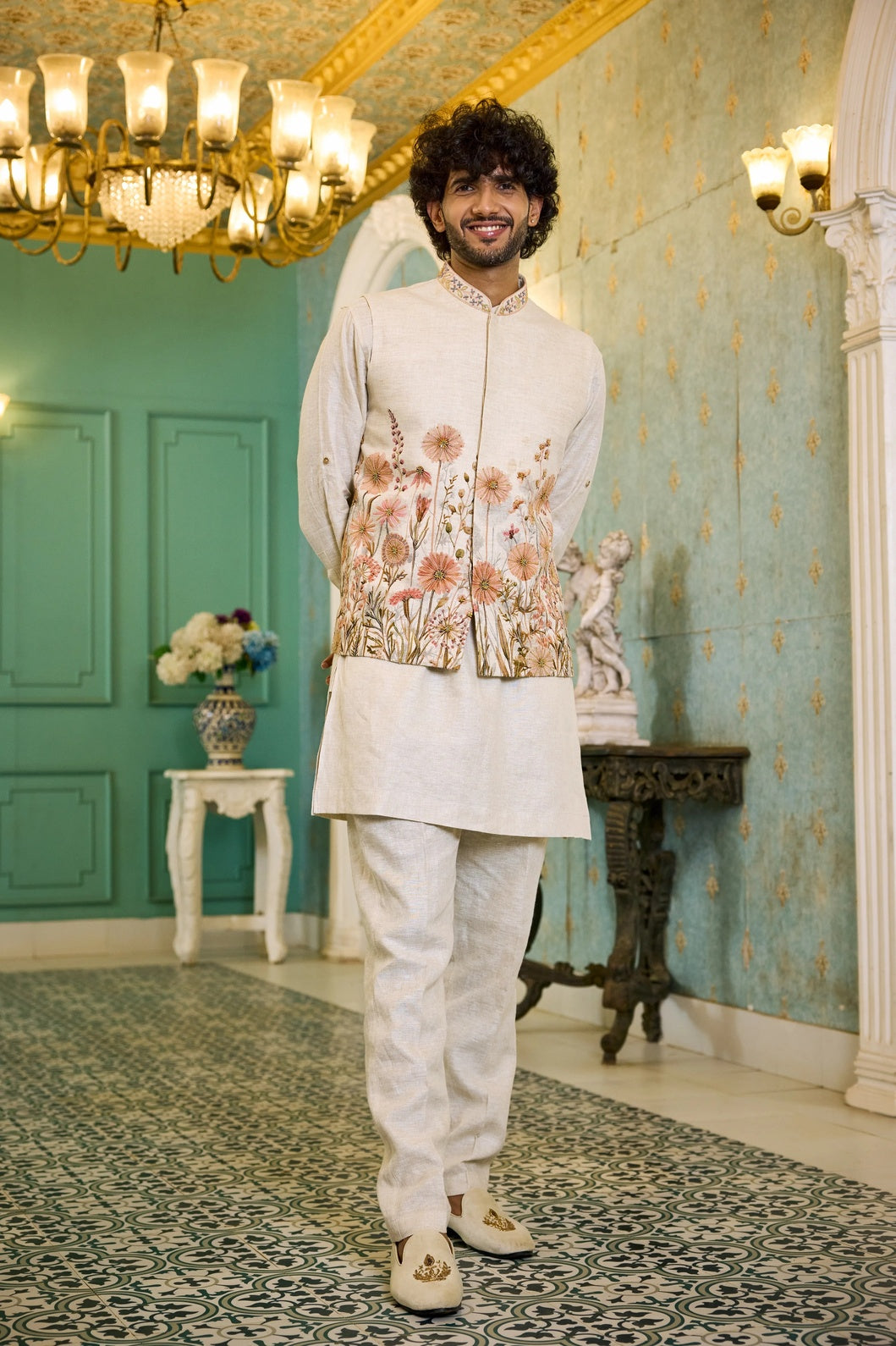 Men Linen Jacket Kurta Set