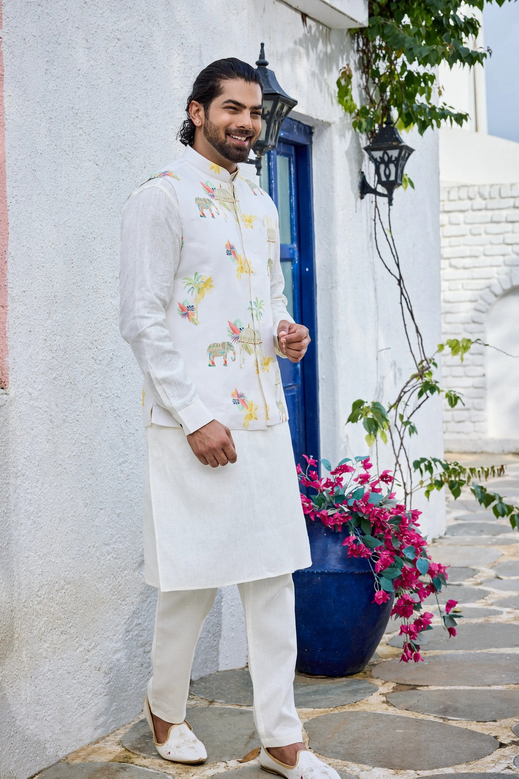 White Kurta Jacket Set Men