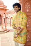 Men Yellow Kurta Jacket Set