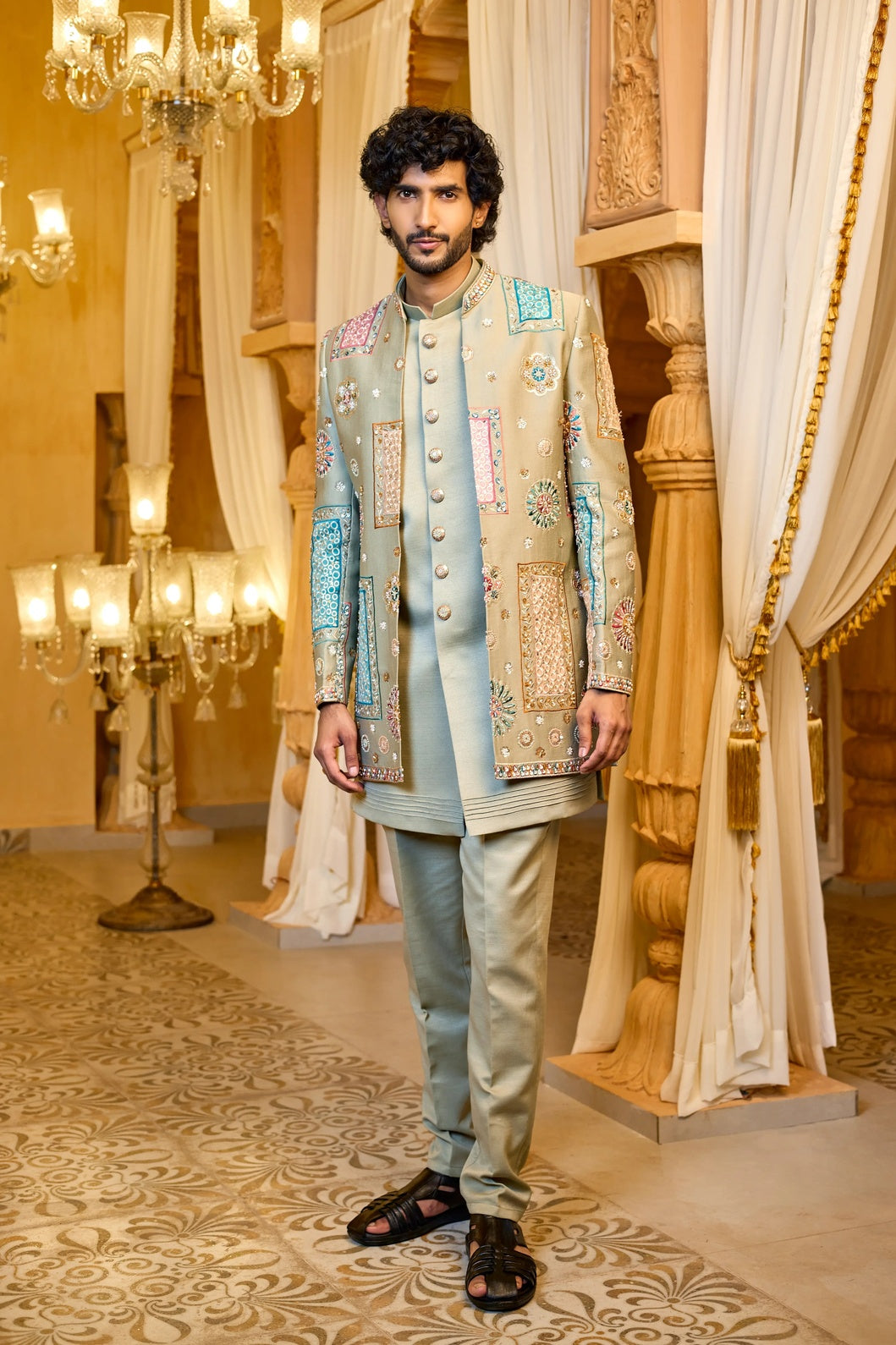 Men patchwork indo western