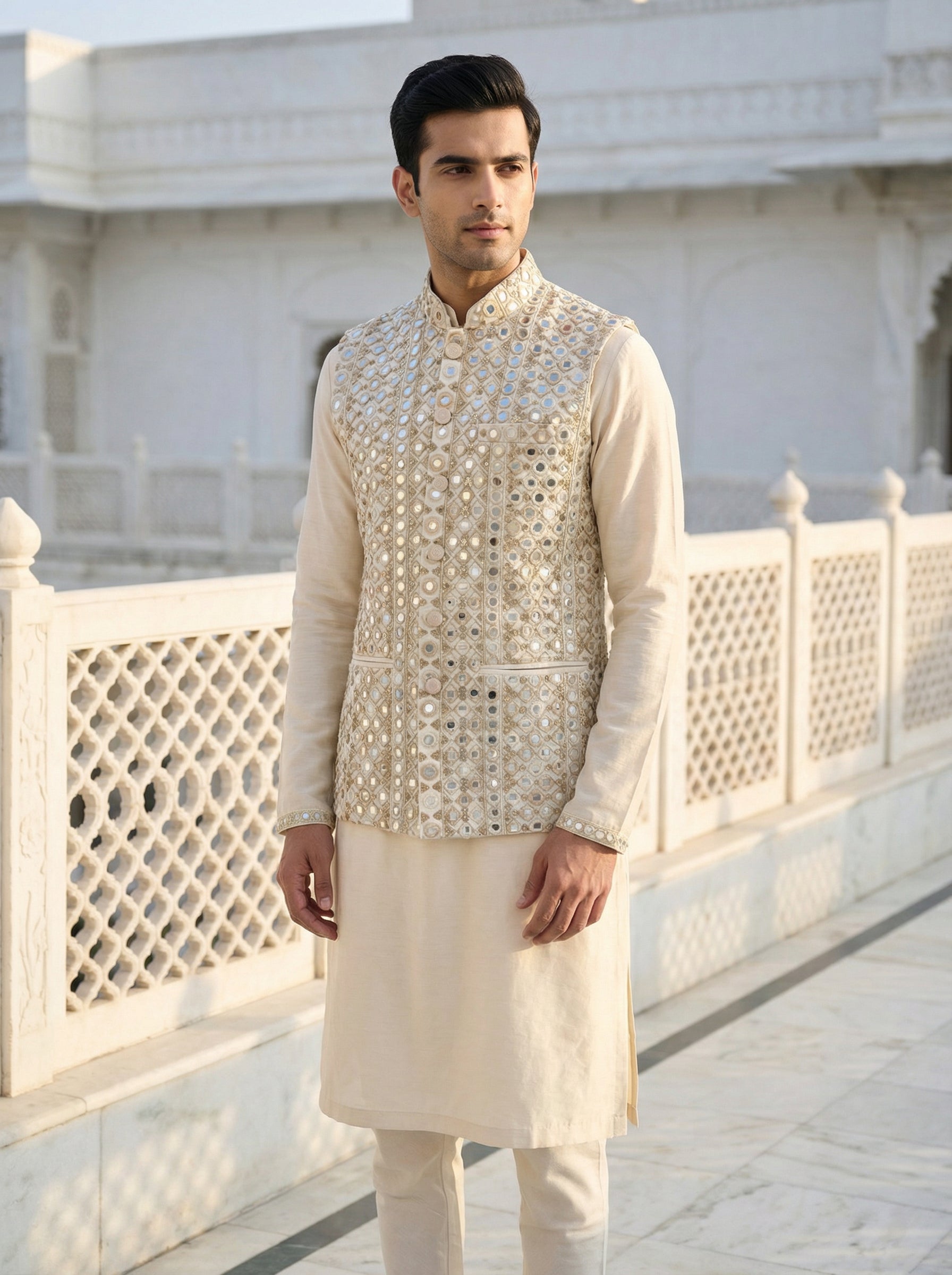 Buy mirror work Nehru koti