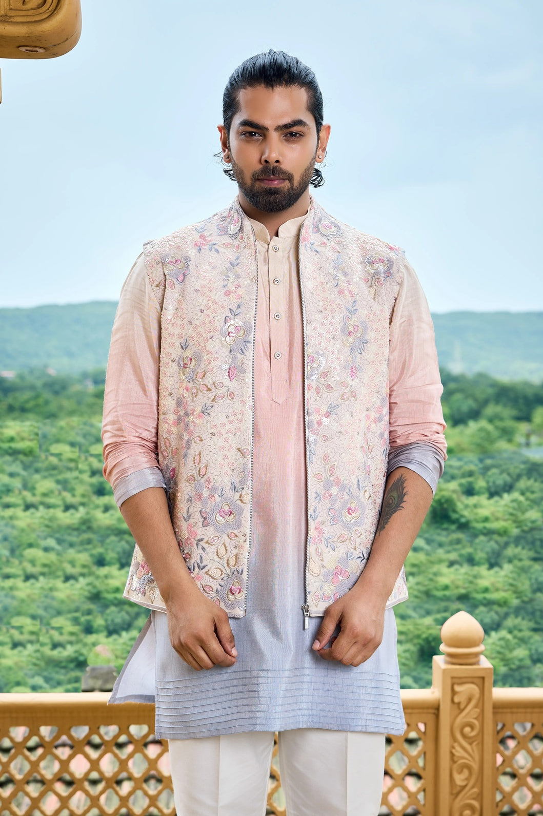 premium embroidered nehru jacket men