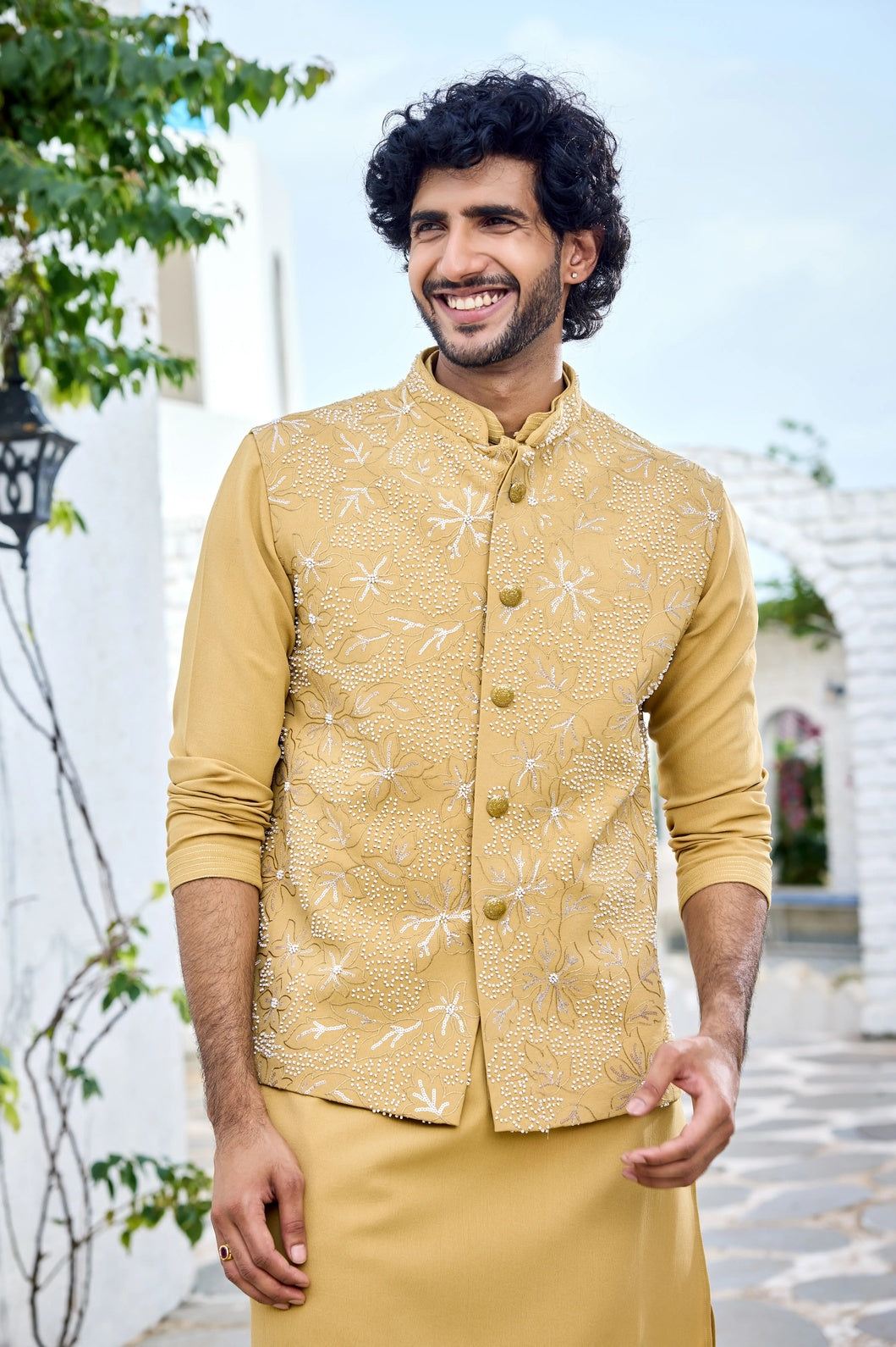 Embroidered haldi kurta set men