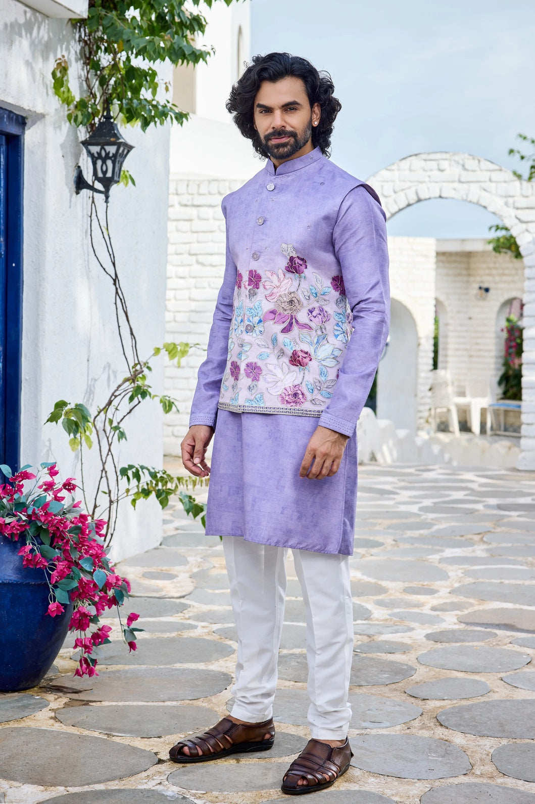 Men Floral Jacket Kurta Set