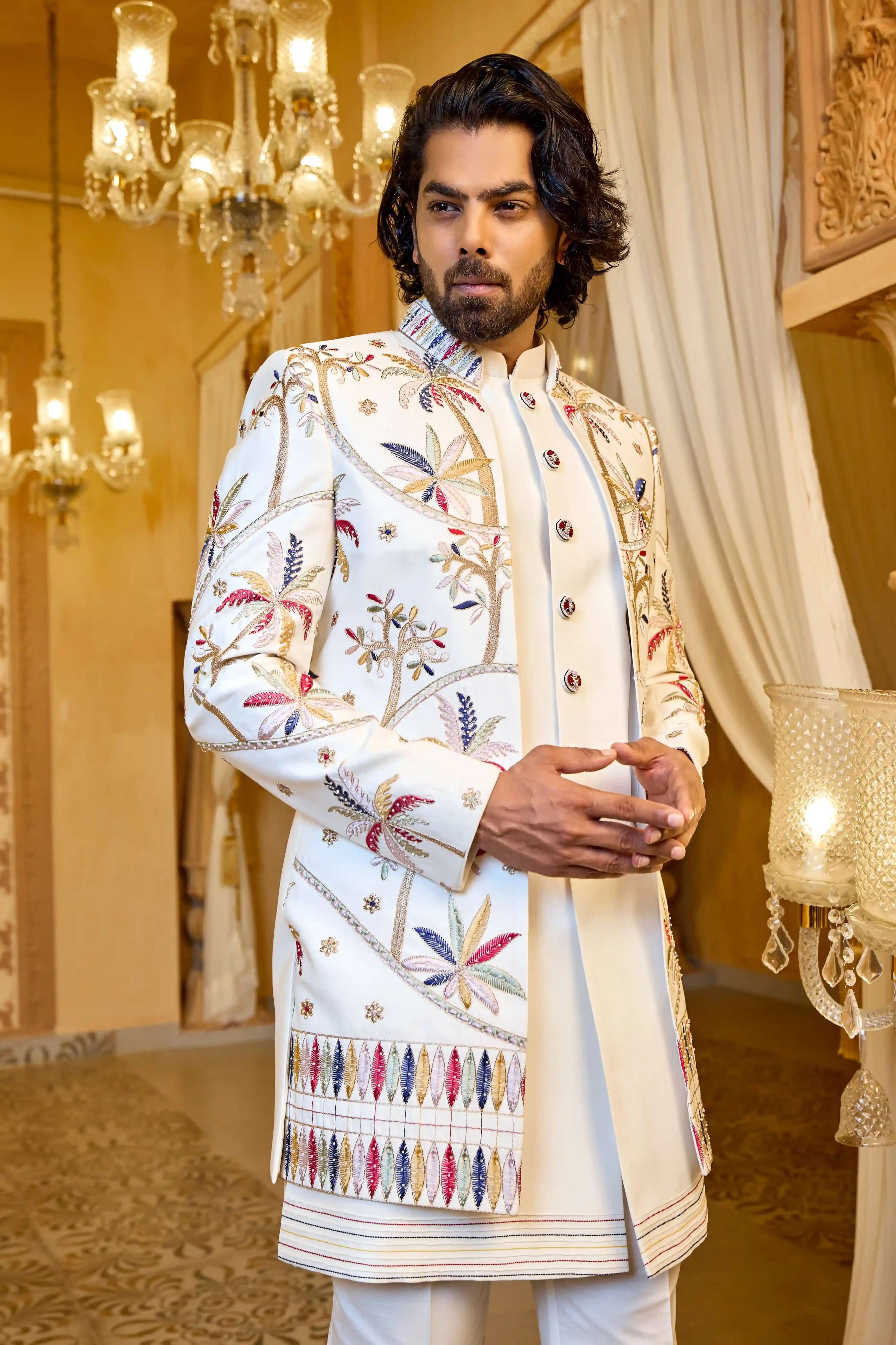 Men ivory indo western set