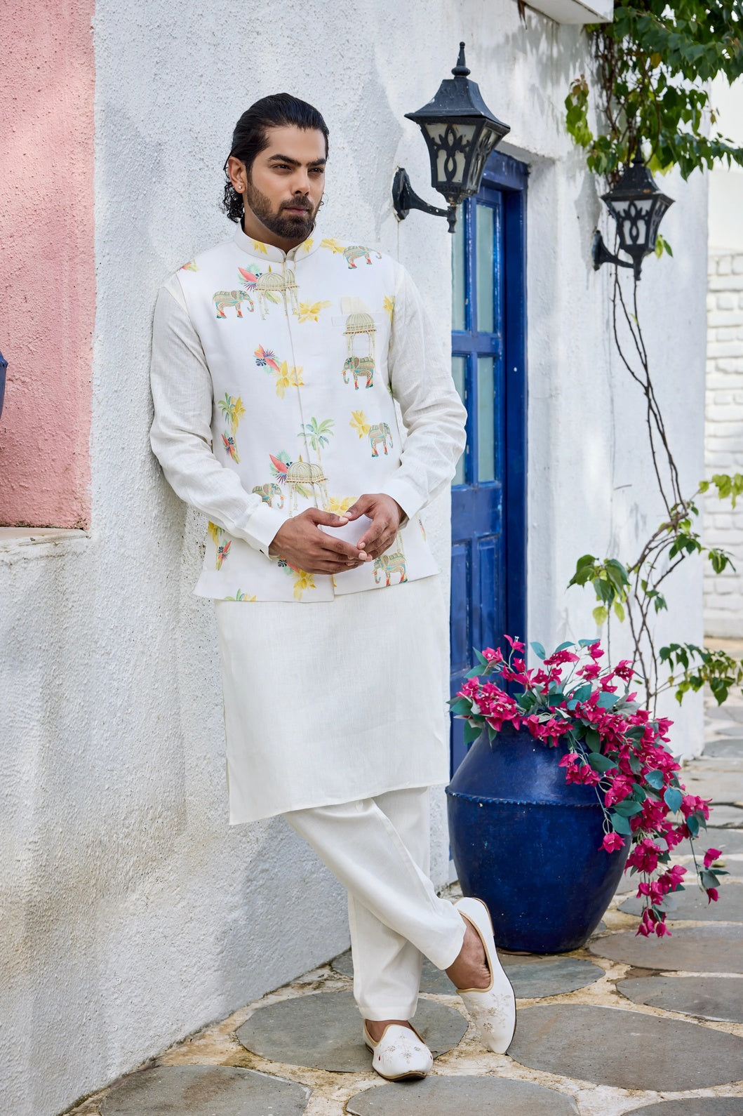 Men Printed Jacket Kurta Set