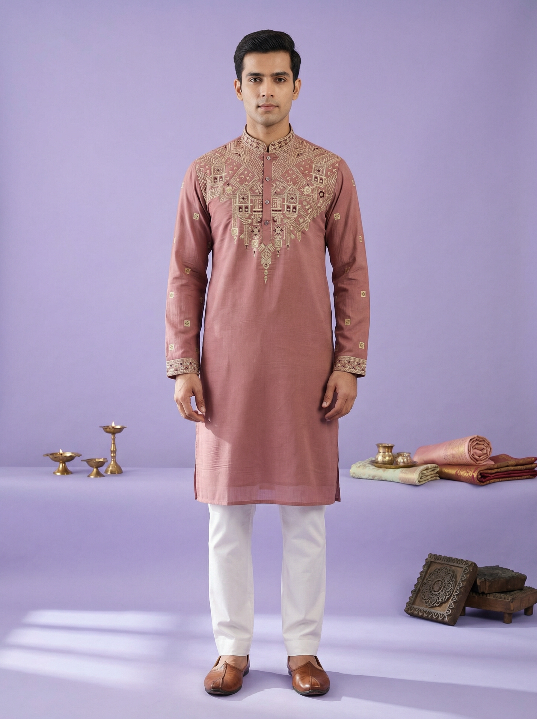 Mens embroidered neck kurta