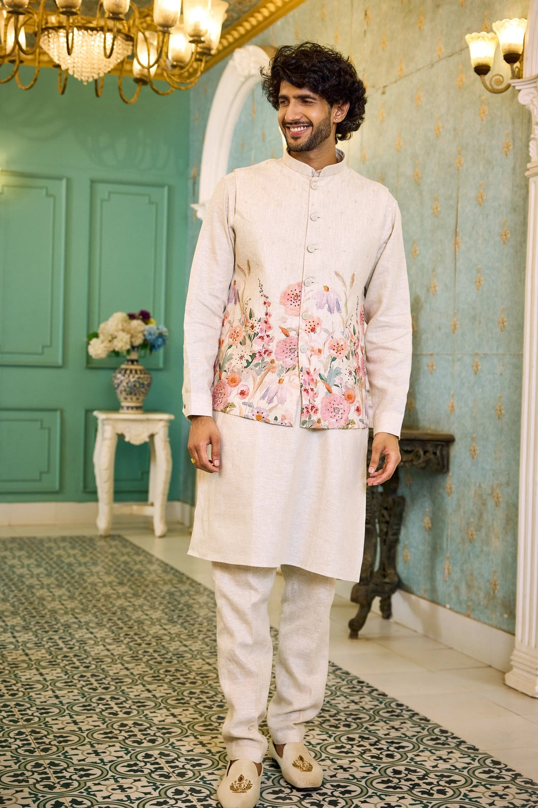 Buy Men Pastel Jacket Kurta